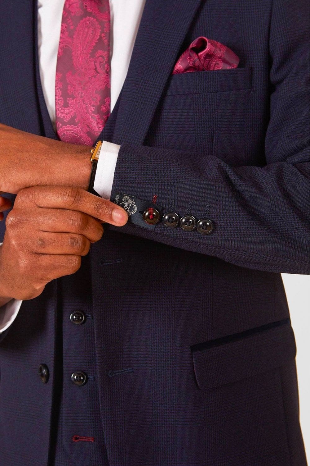 Marc Darcy Bromley Navy Blue Check 3 Piece Suit for Men | Premium Wool Business Suit | Formal Wedding & Office Attire