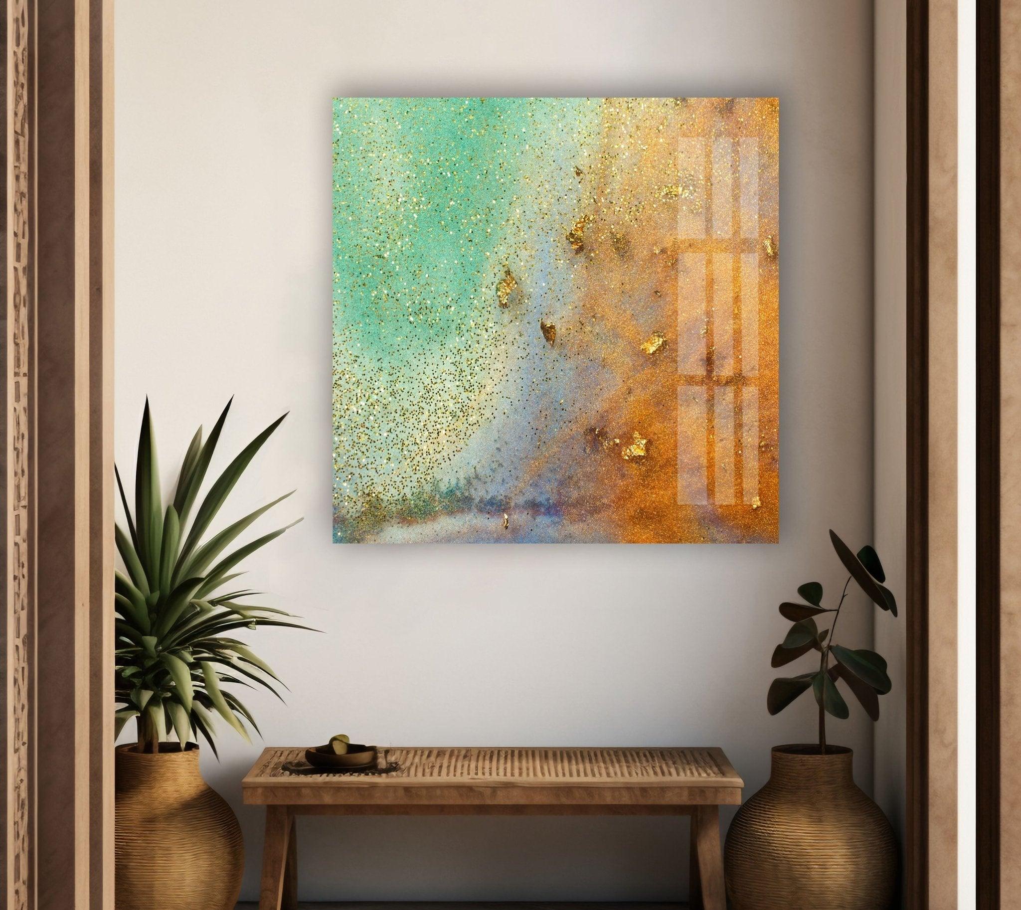 Pale Green Alcohol Ink Marble Glass Wall Art - Handmade Abstract Home Decor for Living Room, Bedroom & Office