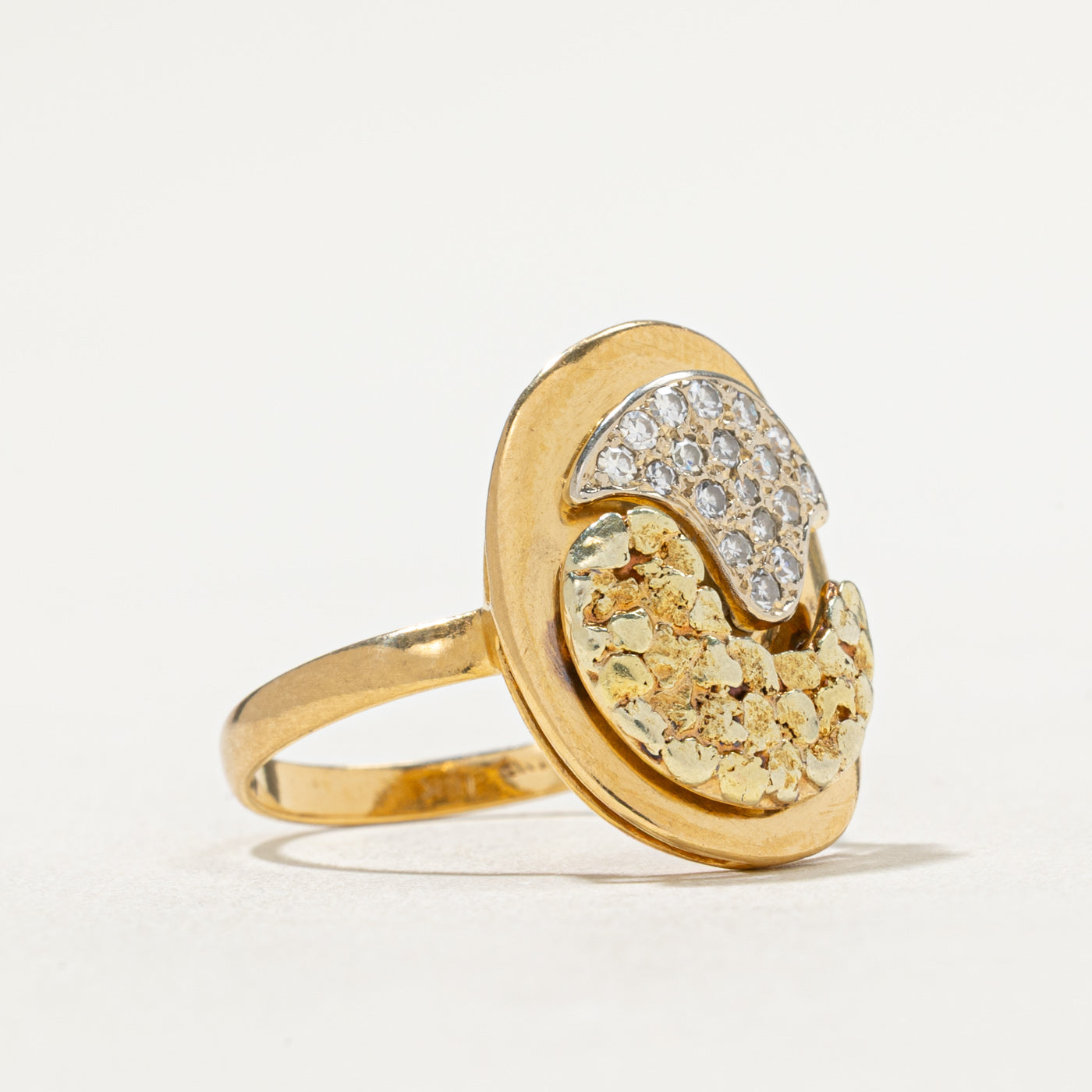 Exquisite 0.24ctw Gold Nugget & Diamond Cluster Cocktail Ring - Size 7 | Elegant Statement Jewelry for Evening Parties, Weddings & Special Occasions