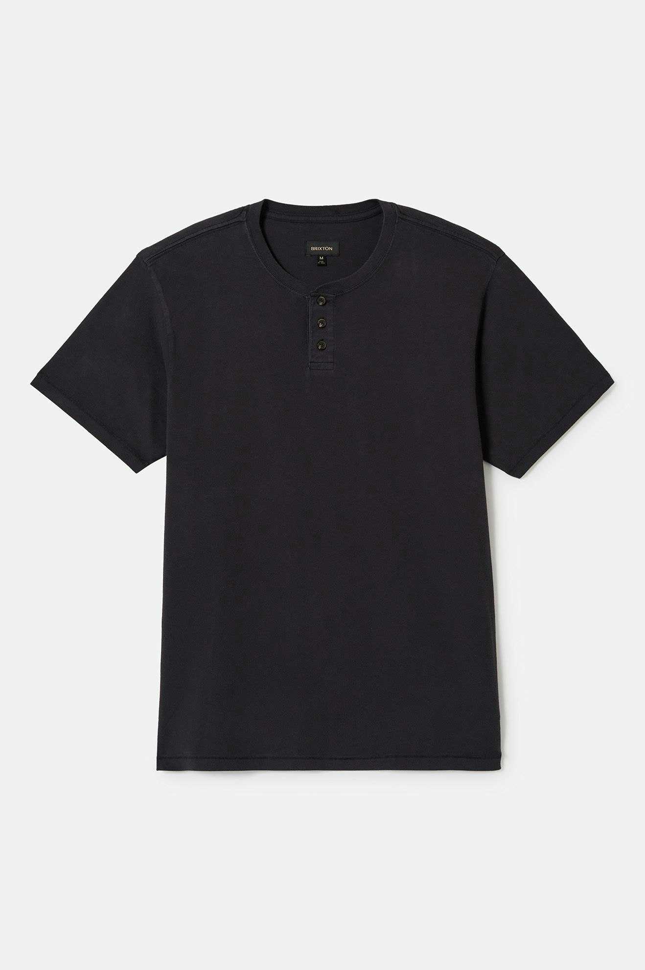 Vintage Reserve Short Sleeve Henley T-Shirt for Men - Distressed Black Sun Washed Cotton - Casual Wear, Outdoor Activities & Layering