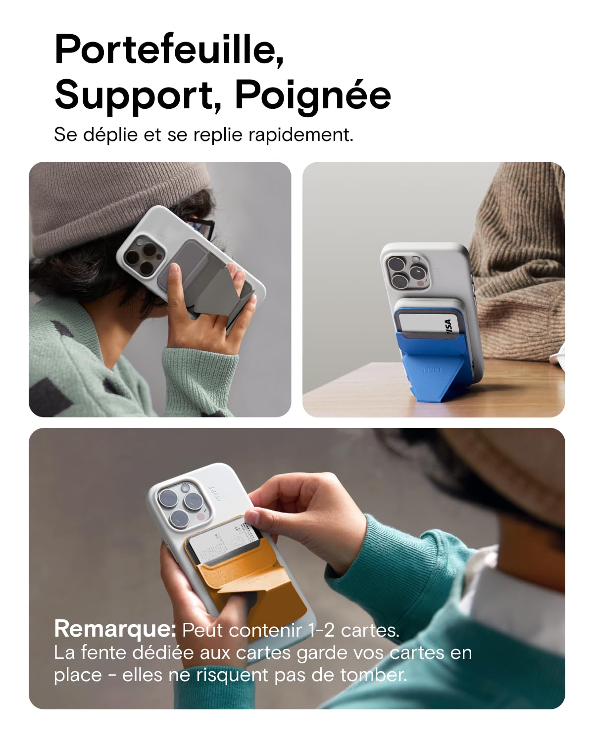 MOFT Adhesive Card Holder for iPhone 16/15/14/13 - MagSafe Compatible Leather Phone Stand with 3 Viewing Angles, Holds 2 Cards | Foldable, Lightweight & Portable (Lavender) | Perfect for Work, Travel & Hands-Free Video Calls