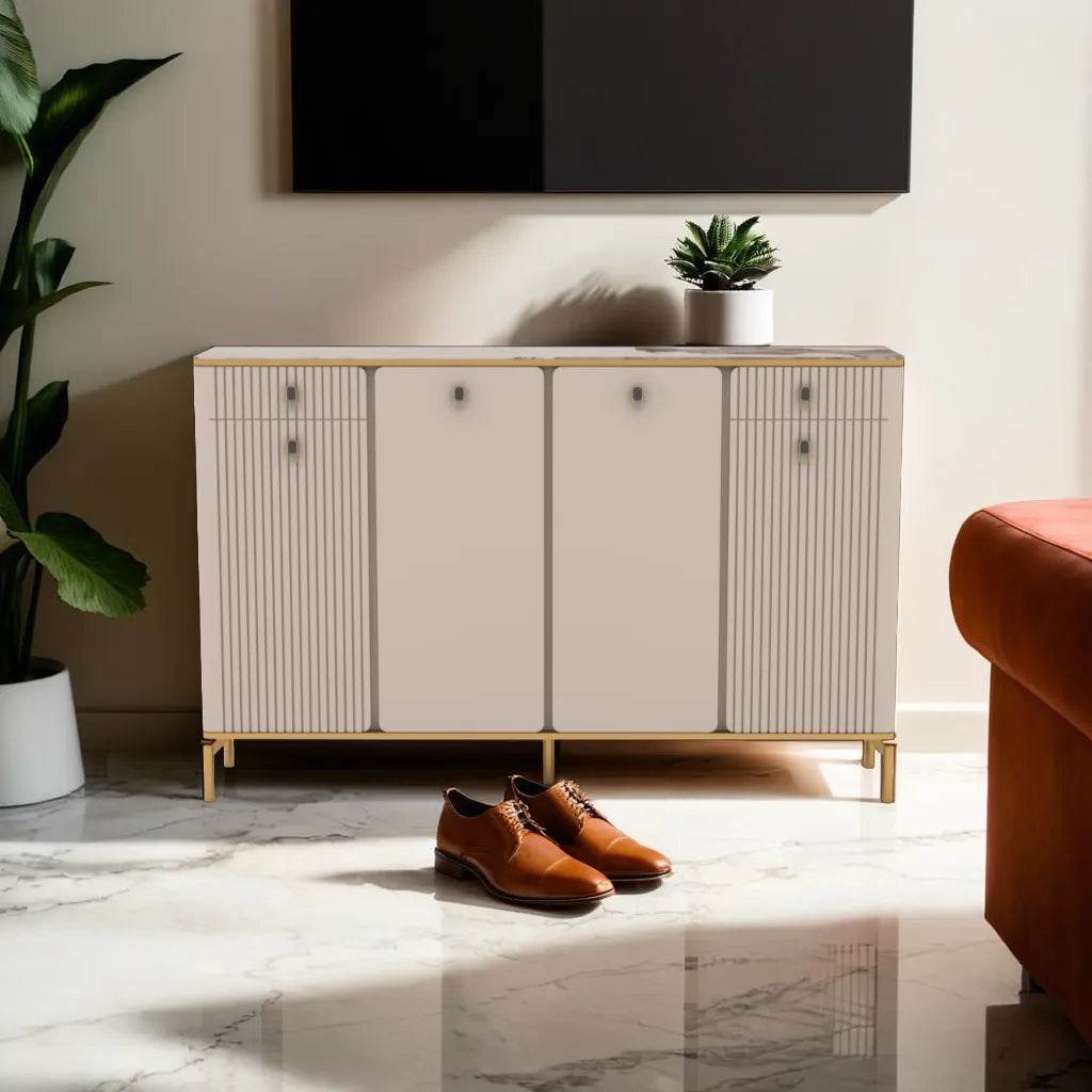 Koda II 4-Door Shoe Cabinet with Durable Sintered Stone Top - 160cm Entryway Storage Organizer for Hallway, Living Room & Bedroom