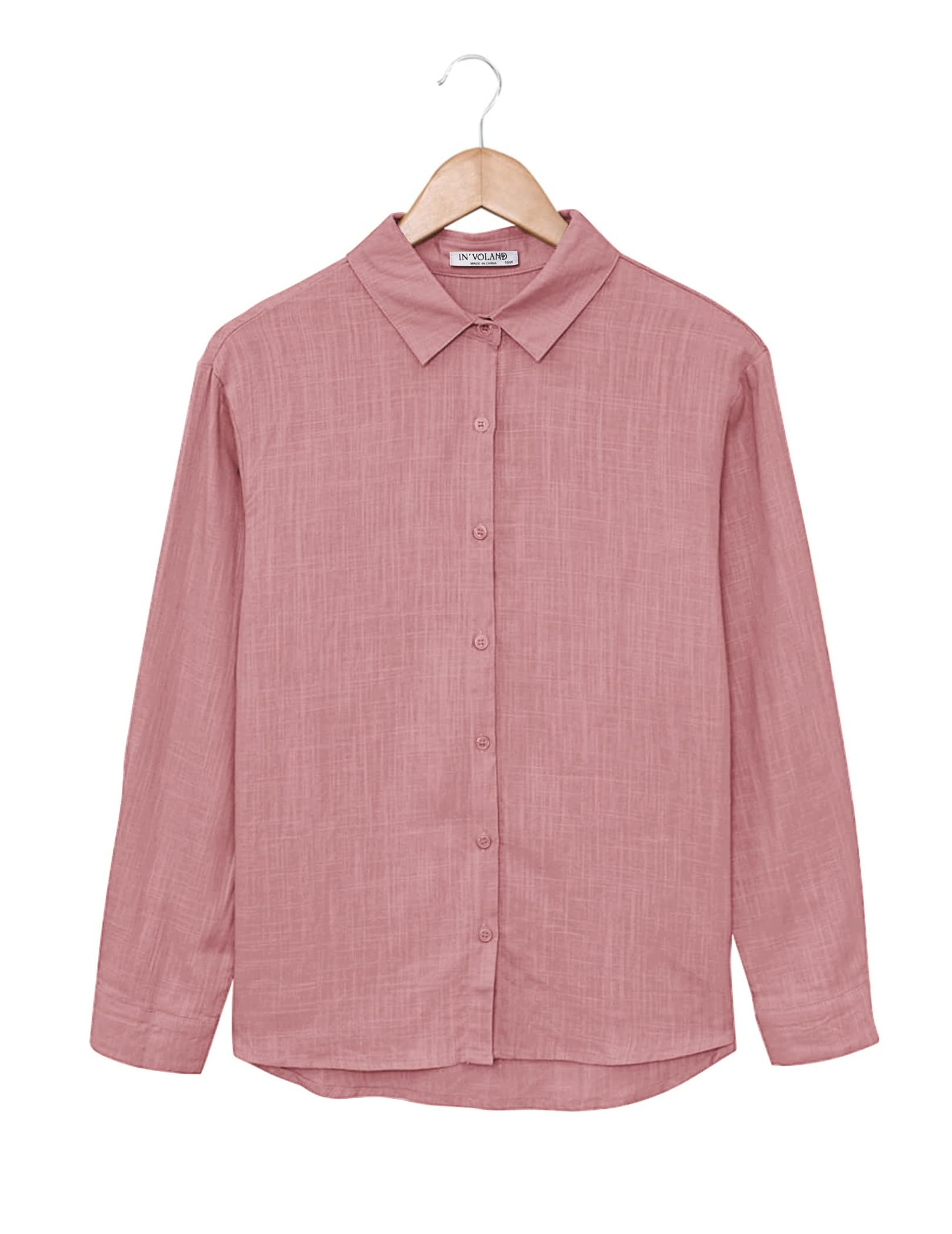 IN'VOLAND Women's Plus Size Linen Button Down Shirt - Long Sleeve Cotton Collared Blouse for Work & Office Wear | Casual & Professional Tops for Women