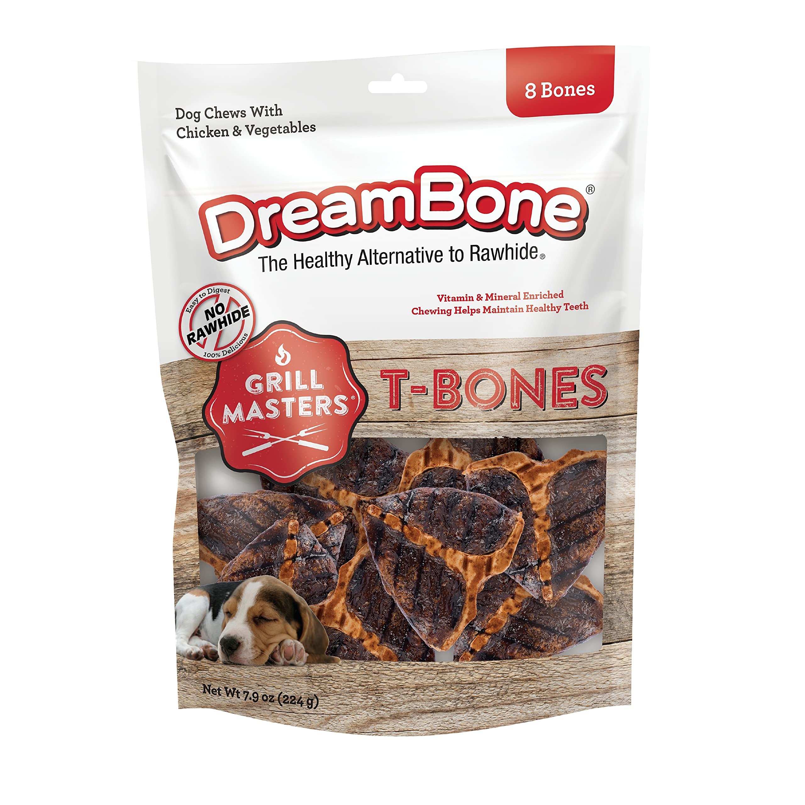 DreamBone Grill Masters T-Bones 8 Count - Small Rawhide-Free Dog Chews for Puppies & Small Breeds - Perfect for Teething, Dental Health & Playtime