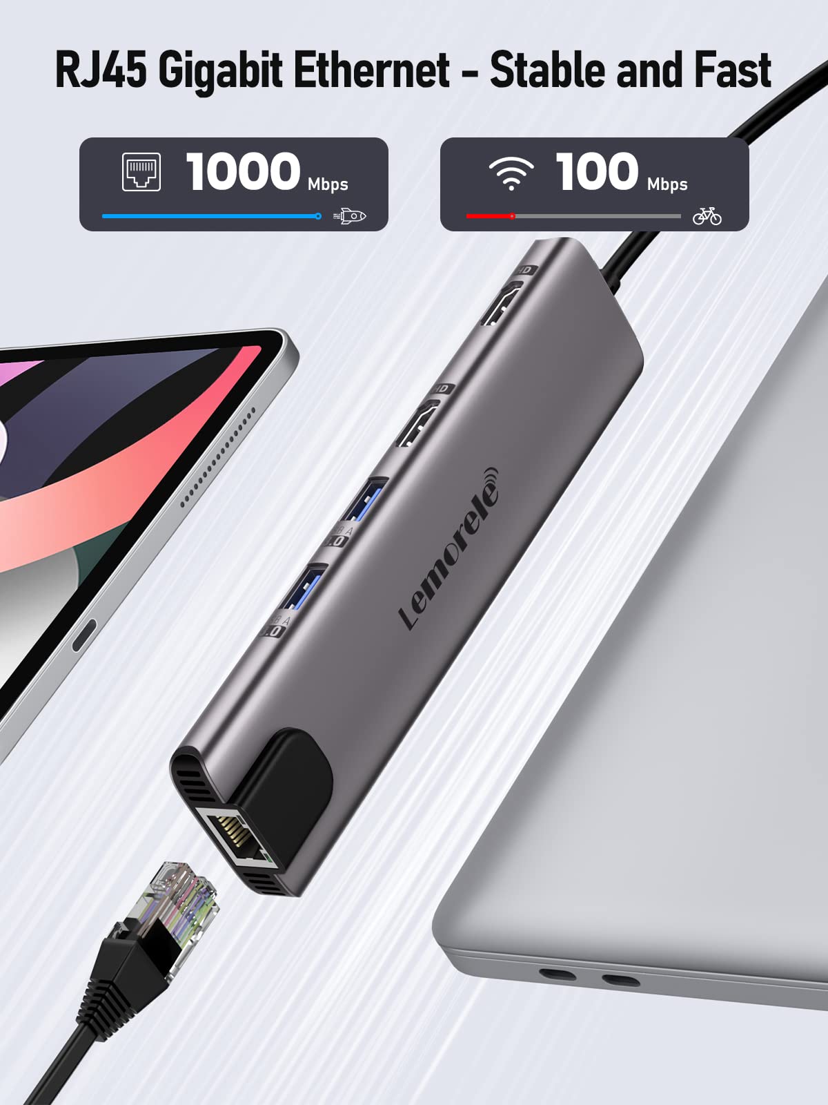 Lemorele 11-in-1 USB C Docking Station for Laptop - Dual Monitor 4K HDMI, 100W PD Charging, Ethernet, SD/TF Card Reader, 4 USB Ports (3.0 & 2.0), USB-C Data Port - Compatible with MacBook Pro/Air (Thunderbolt 3) - Perfect for Home Office, Gaming & Multi-Tasking Workspace Setup