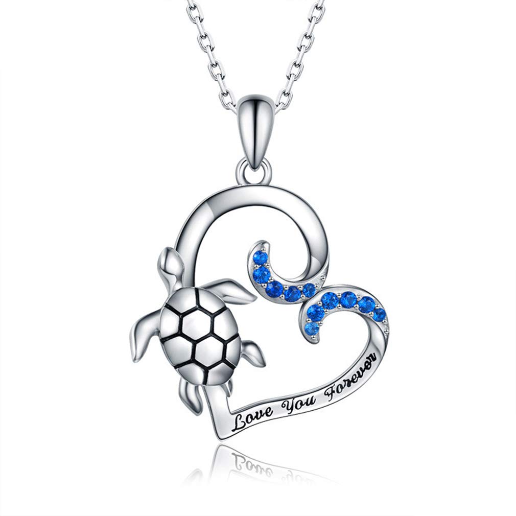 925 Sterling Silver Sea Turtle Heart Necklace | Cute Ocean Animal Pendant Jewelry for Women & Girls | Perfect Birthday Gift for Turtle Lovers | Beach Vacation, Anniversary & Everyday Wear