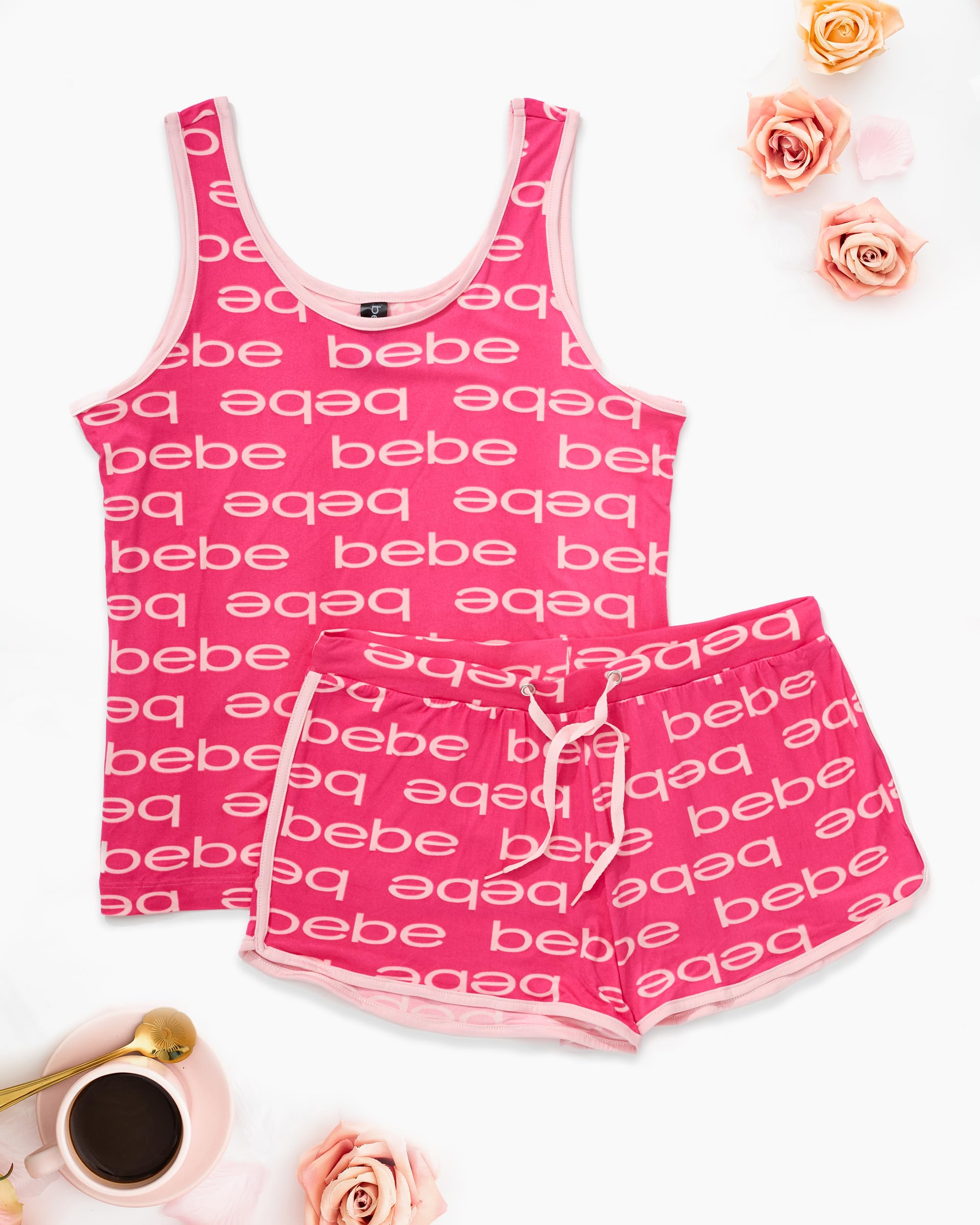bebe Women's Sleep & Lounge Top with Pajama Shorts Set - Soft Comfy Sleepwear for Nighttime & Relaxation at Home