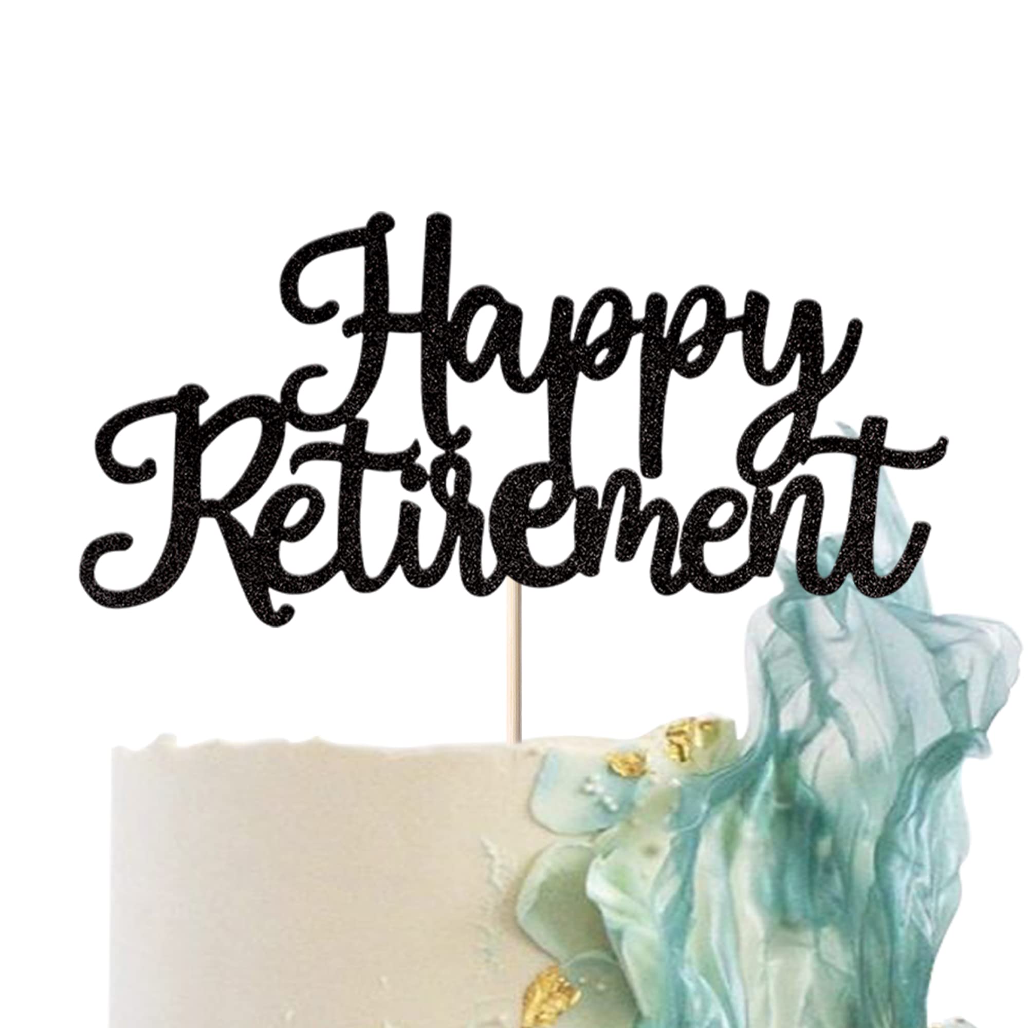 1 Pack Happy Retirement Cake Topper - Glitter Retired Cake Pick - Retirement Birthday Party Cake Decoration Supplies - Black - Perfect for Retirement Parties, Office Celebrations & Farewell Cakes