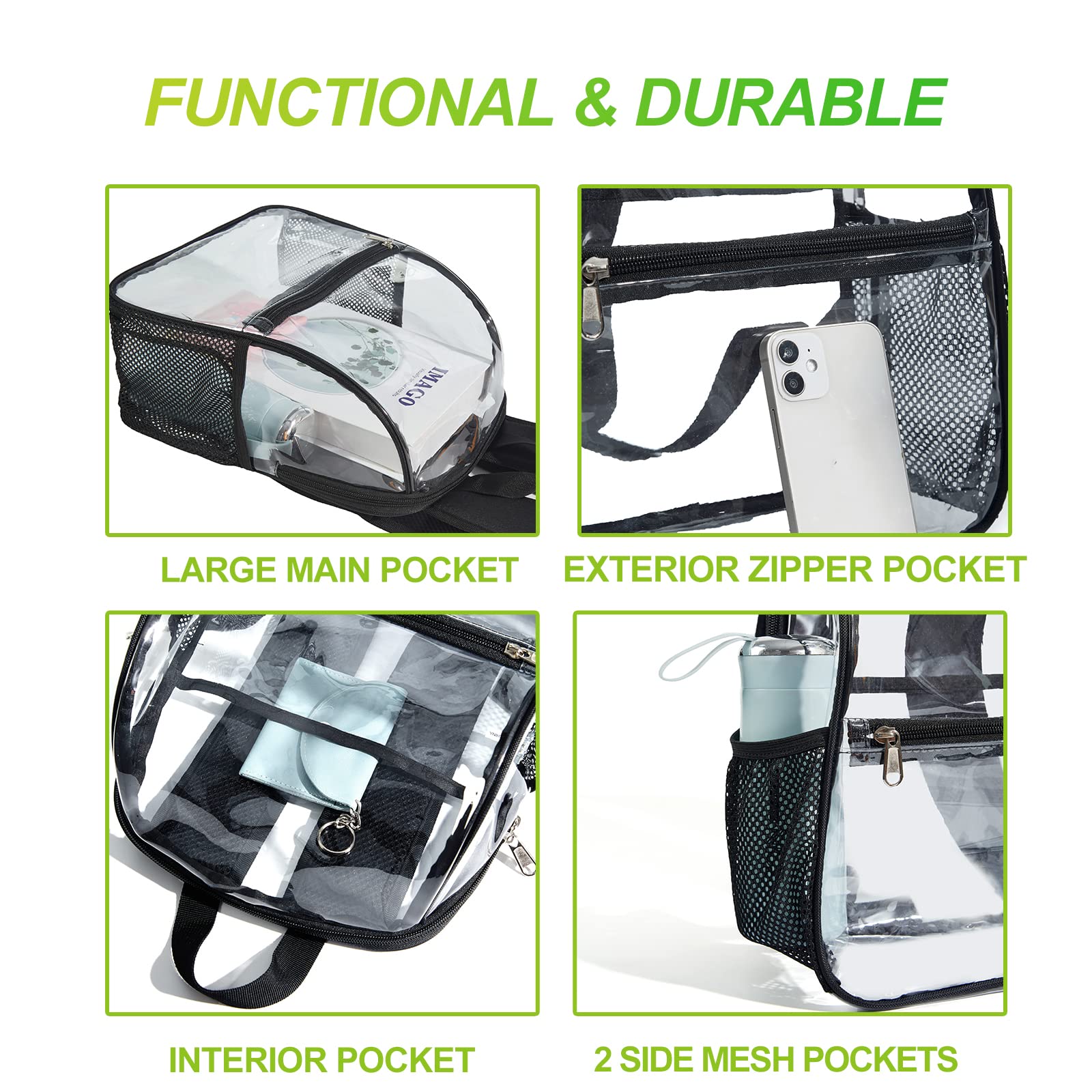 Clear Backpack Stadium Approved - Adjustable Straps See-Through Mini Backpack for Concerts, Sports Events, Work & Security Checks | Perfect for Stadium Entry, Travel & School Safety
