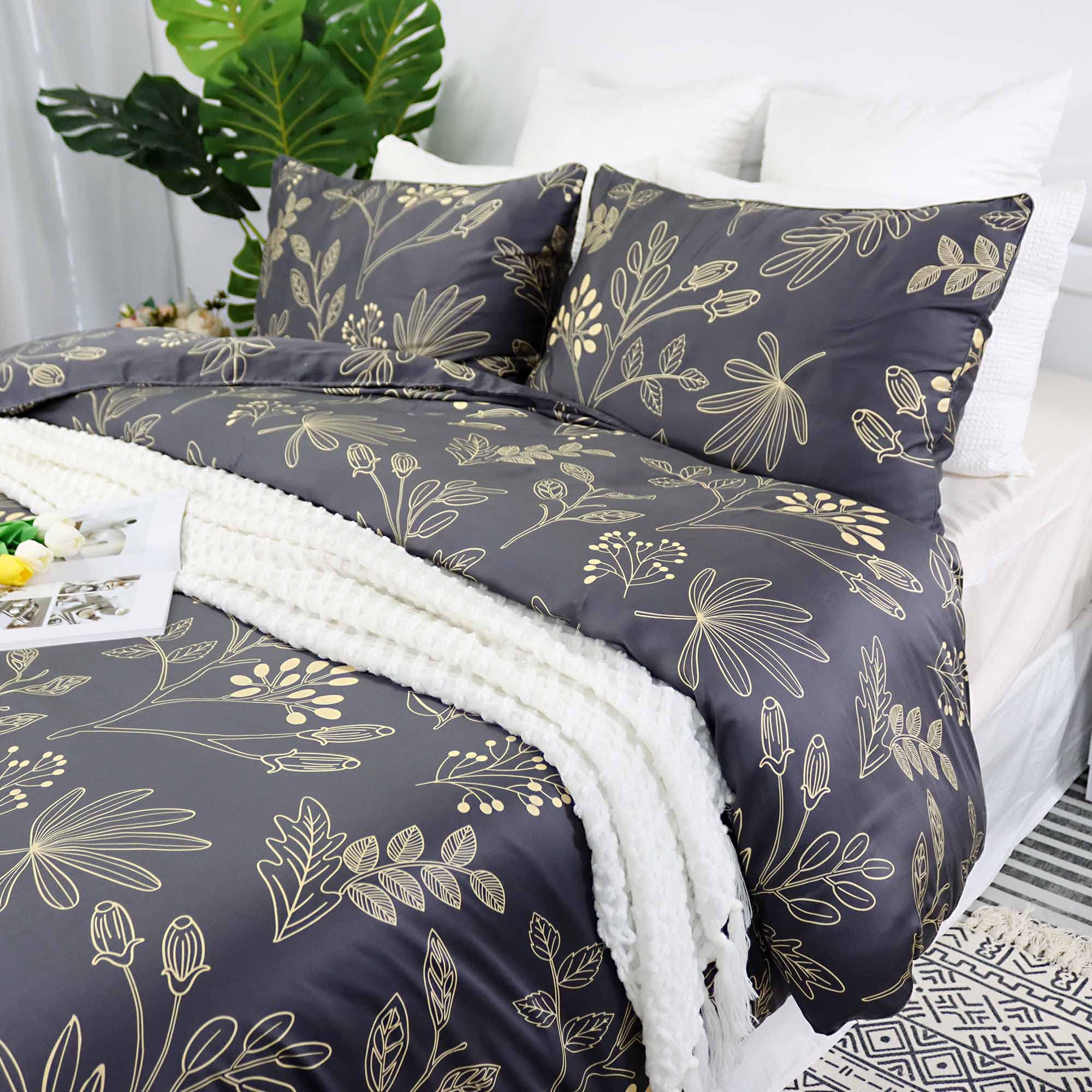 Softta Vintage Brownish Grey 3-Piece Duvet Cover Set - Cal King Size, Shabby Chic Floral Tree Branch & Leaves Pattern, Tencel+Cotton Blend for Ultra Soft & Smooth Feel | Perfect for Boho Bedroom Decor, Guest Room Makeover & Cozy Farmhouse Style