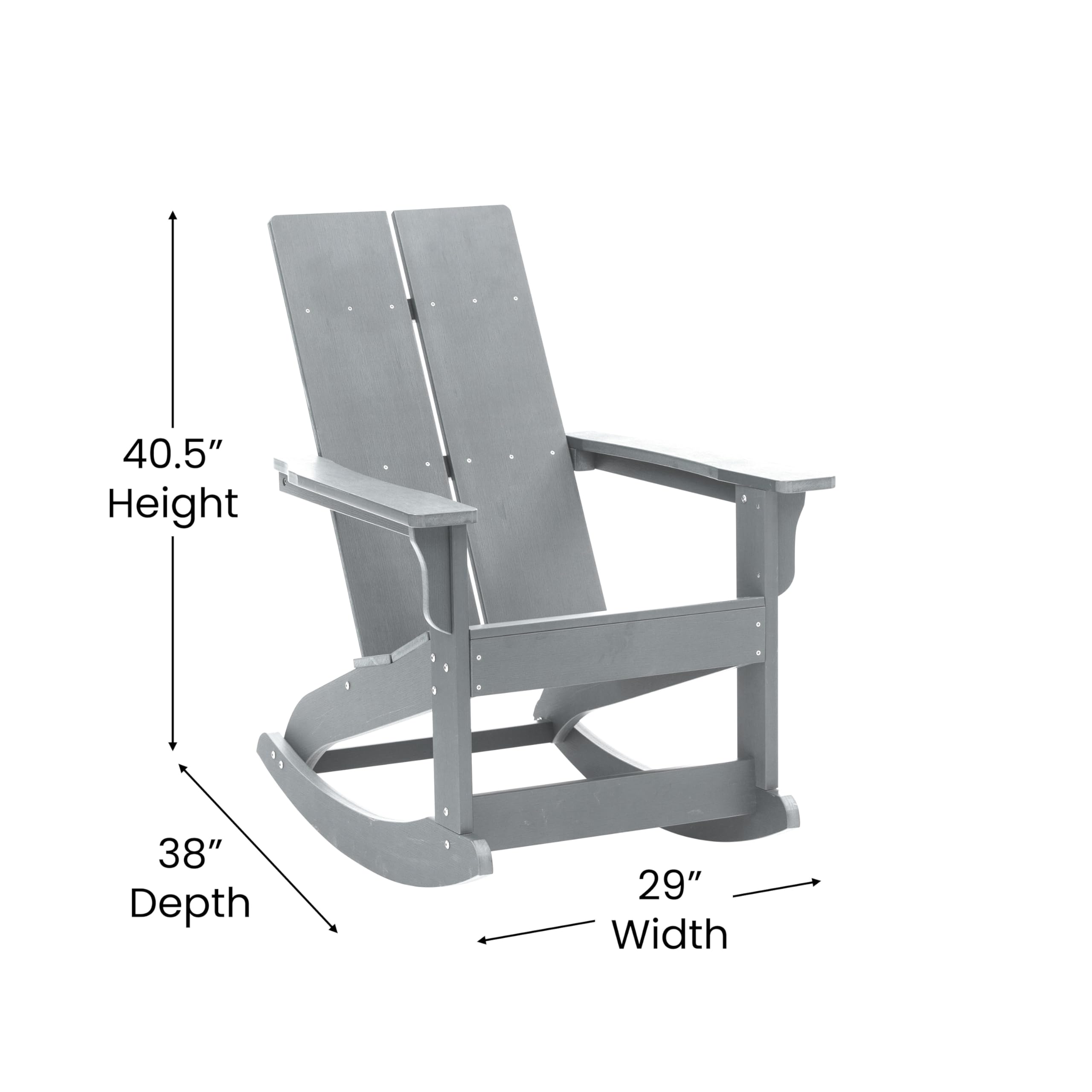 EMMA + OLIVER Harmon Adirondack Rocking Chair - Gray Poly Resin - Indoor/Outdoor All-Weather Rocking Chair - Easy Assembly - 350 lb Weight Capacity - Perfect for Patio, Garden, Porch & Backyard Relaxation