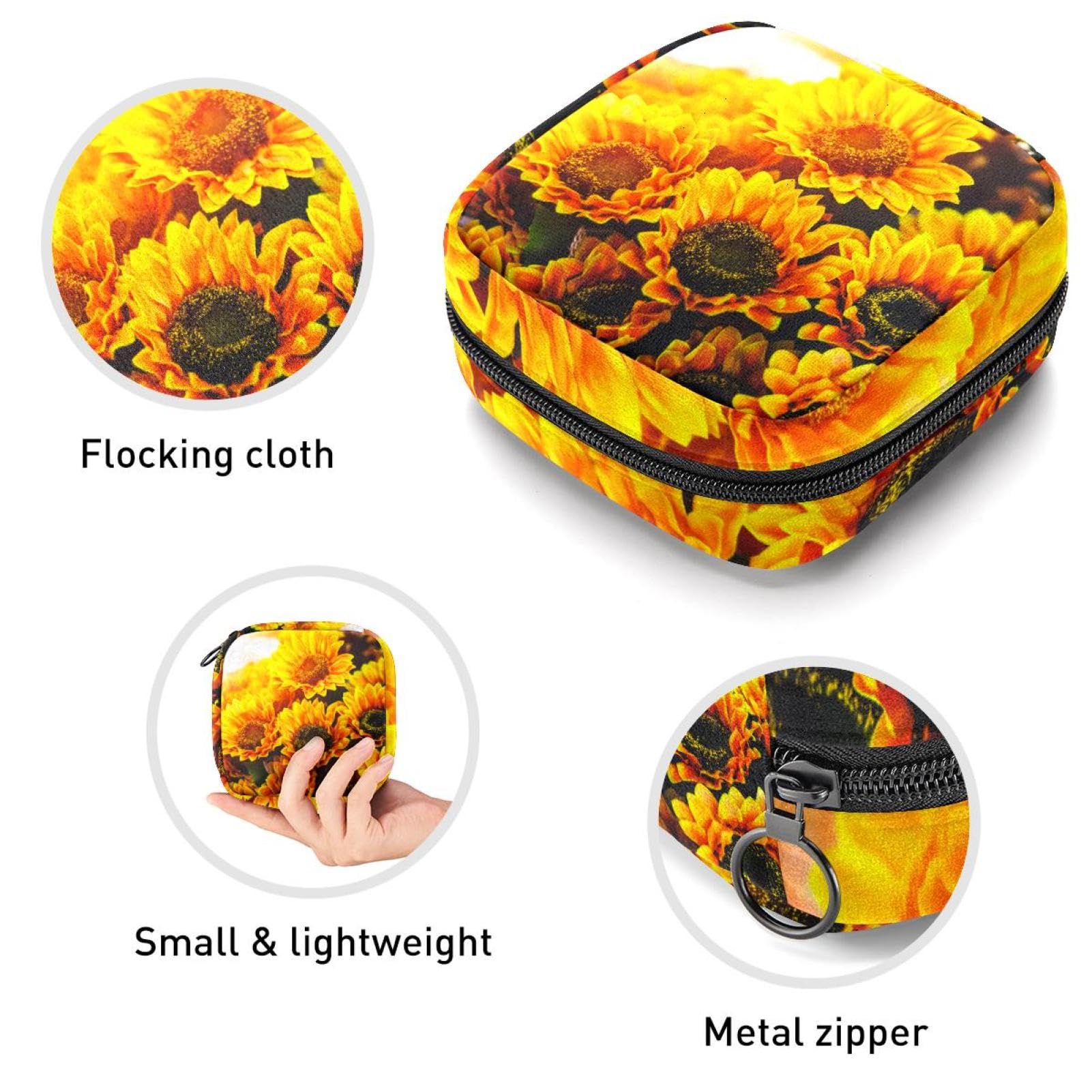 Menstrual Cup Organizer Pouch - Reusable Sanitary Pad Holder & Hygiene Storage Bag for Women & Girls - Perfect for Travel, Gym, and Daily Use - Sunflower Design