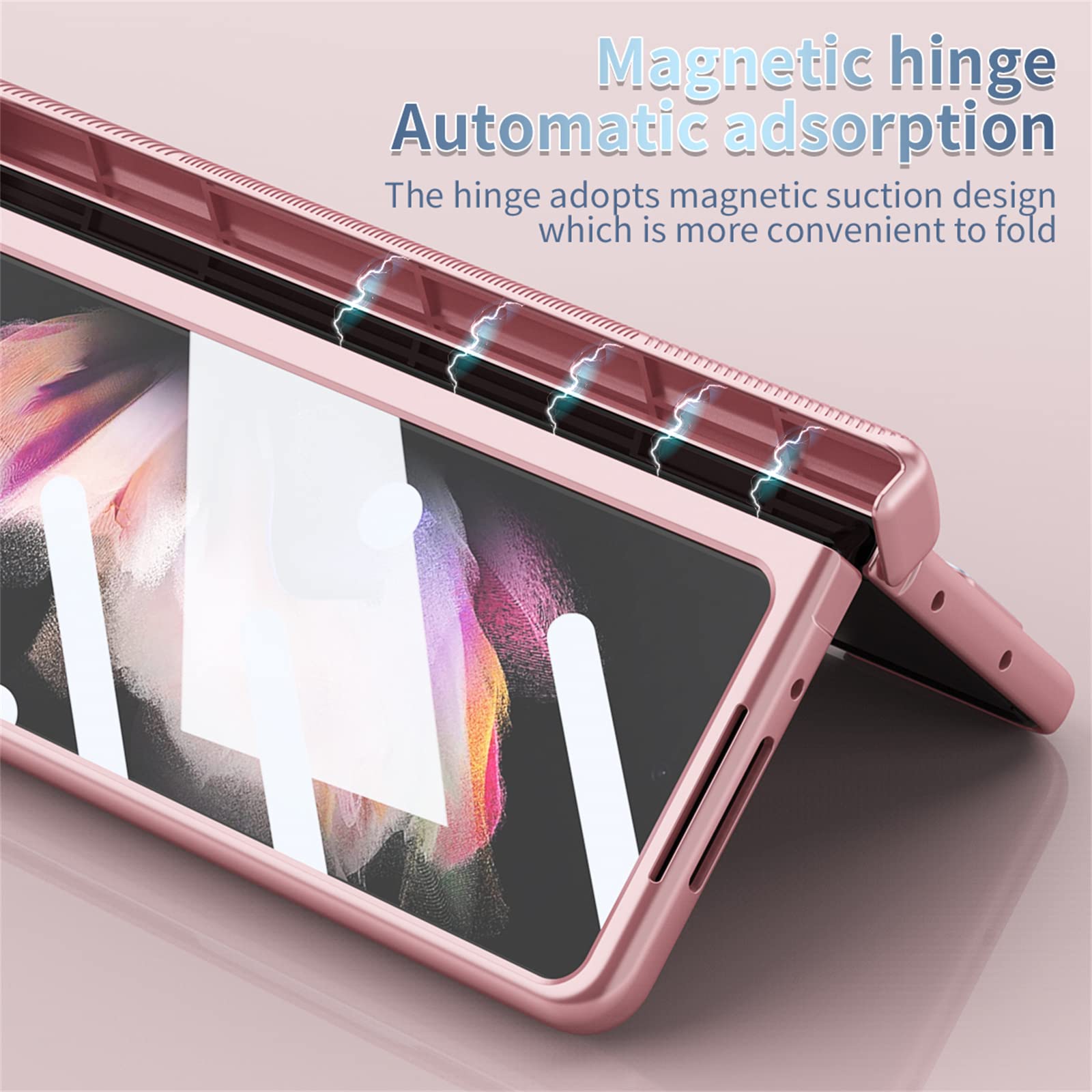 Premium 4-in-1 Magnetic Hinge Protection Case for Samsung Galaxy Z Fold 3 5G - Includes S Pen Holder & Replacement S Pen (Pink) | Shockproof Cover for Work, Travel & Everyday Use