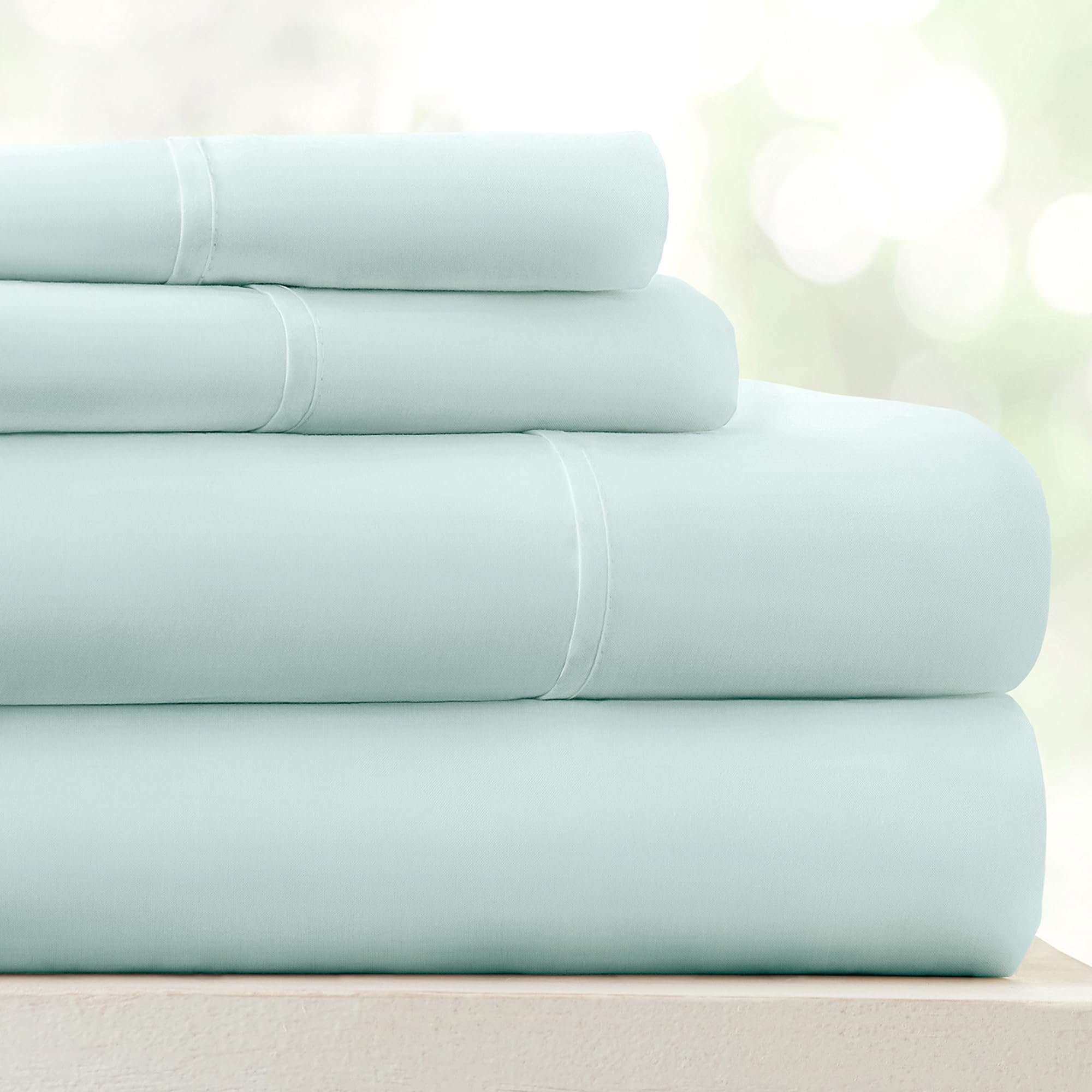Premium 100% Linen Queen Size Bed Sheets Set (Aqua Blue) - Ultra Soft & Breathable Cooling Bedding - 4-Piece Deep Pocket Fits Mattress Up to 16