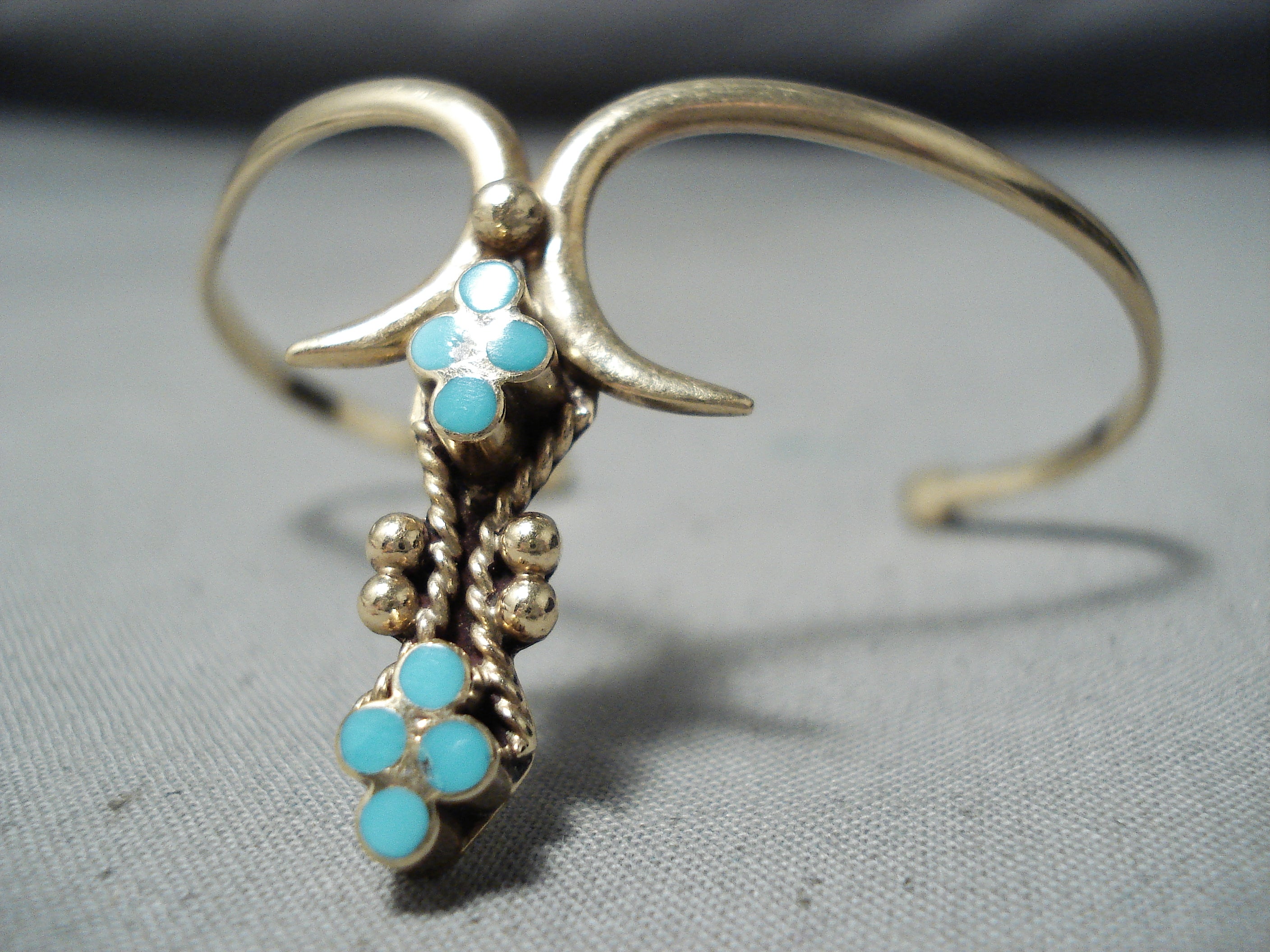 14K Gold Vintage Native American Navajo Turquoise Bracelet for Women - Handmade Signed Jewelry - Perfect for Boho, Western & Southwest Fashion