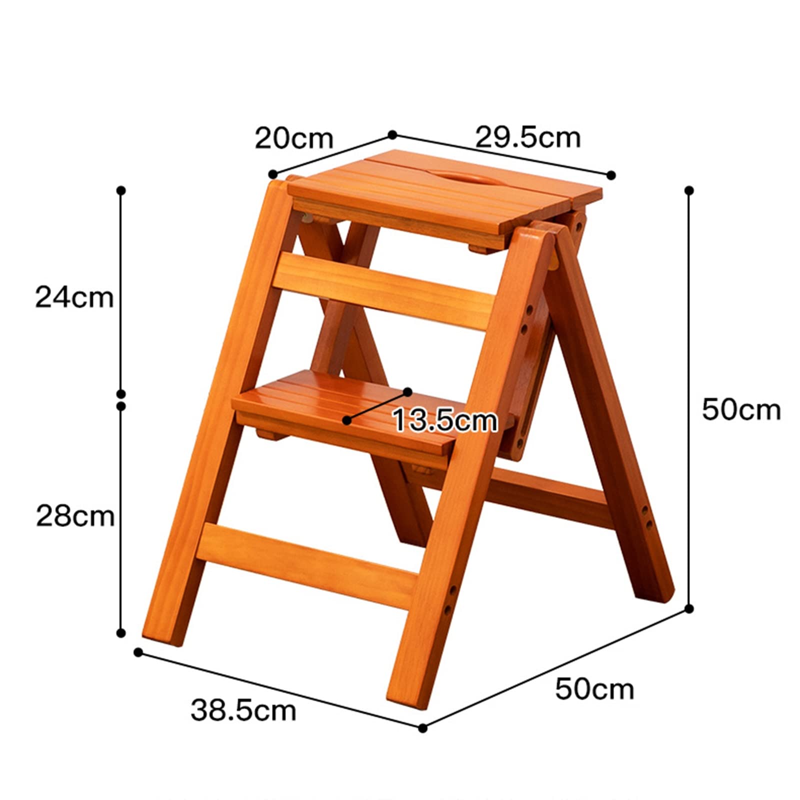 Solid Wood Folding Step Stool Chair - 2 Step Ladder for Home, Multifunctional Dual Use Pedal Stool with Non-Slip Feet - Perfect for Kitchen, Bathroom & Indoor Climbing (Color: C)