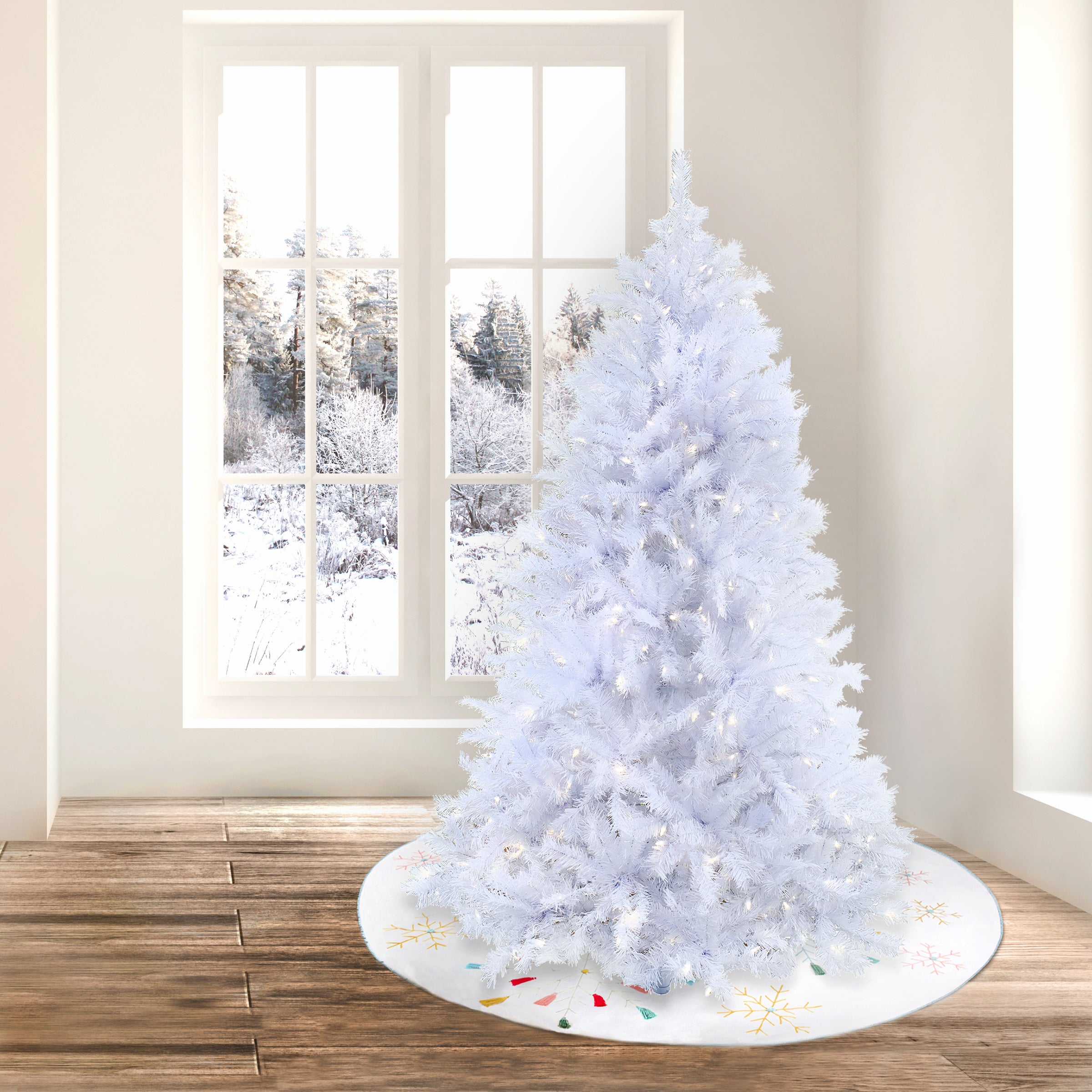 6.5 ft Pre-Lit Millville White Christmas Tree with PowerConnect Dual Color LED Lights - Perfect for Holiday Decor, Living Room, Office & Festive Gatherings