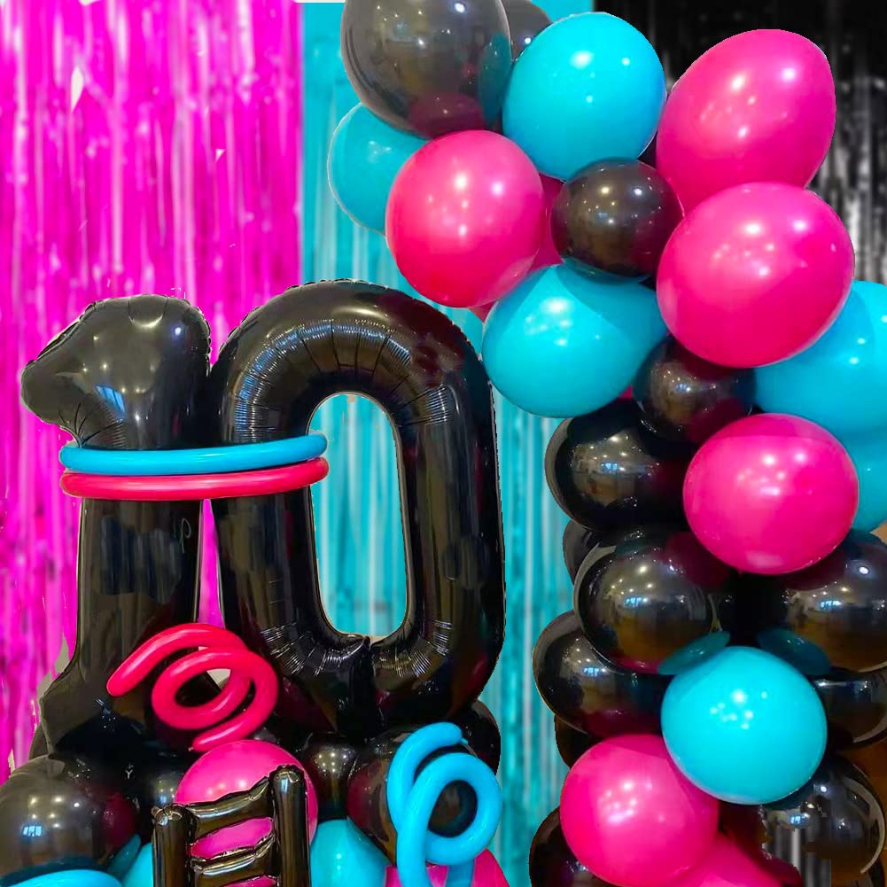 100-Pack 12-Inch Latex Balloons - Black, Rose Red & Blue for Birthday Party Decorations, Baby Showers, Graduations & Special Events