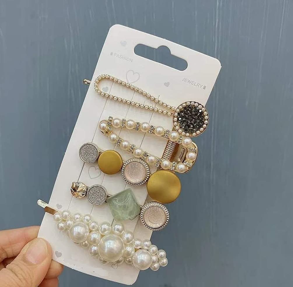 MODINITY 5Pcs Macaron Hair Clips with Pearls - Hair Accessories for Women & Girls - Party & Wedding