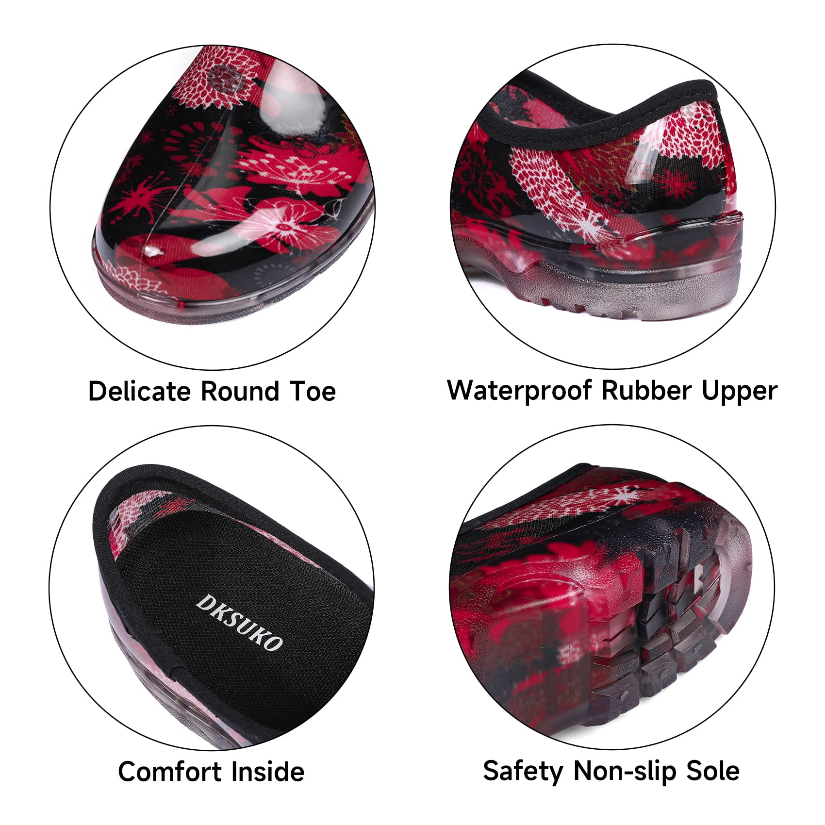 DKSUKO Women's Waterproof Garden Shoes - Slip-On Rain Boots with Comfort Insole for Outdoor Work, Gardening & Walking | Short Ankle Work Shoes & Garden Clogs for Wet Conditions