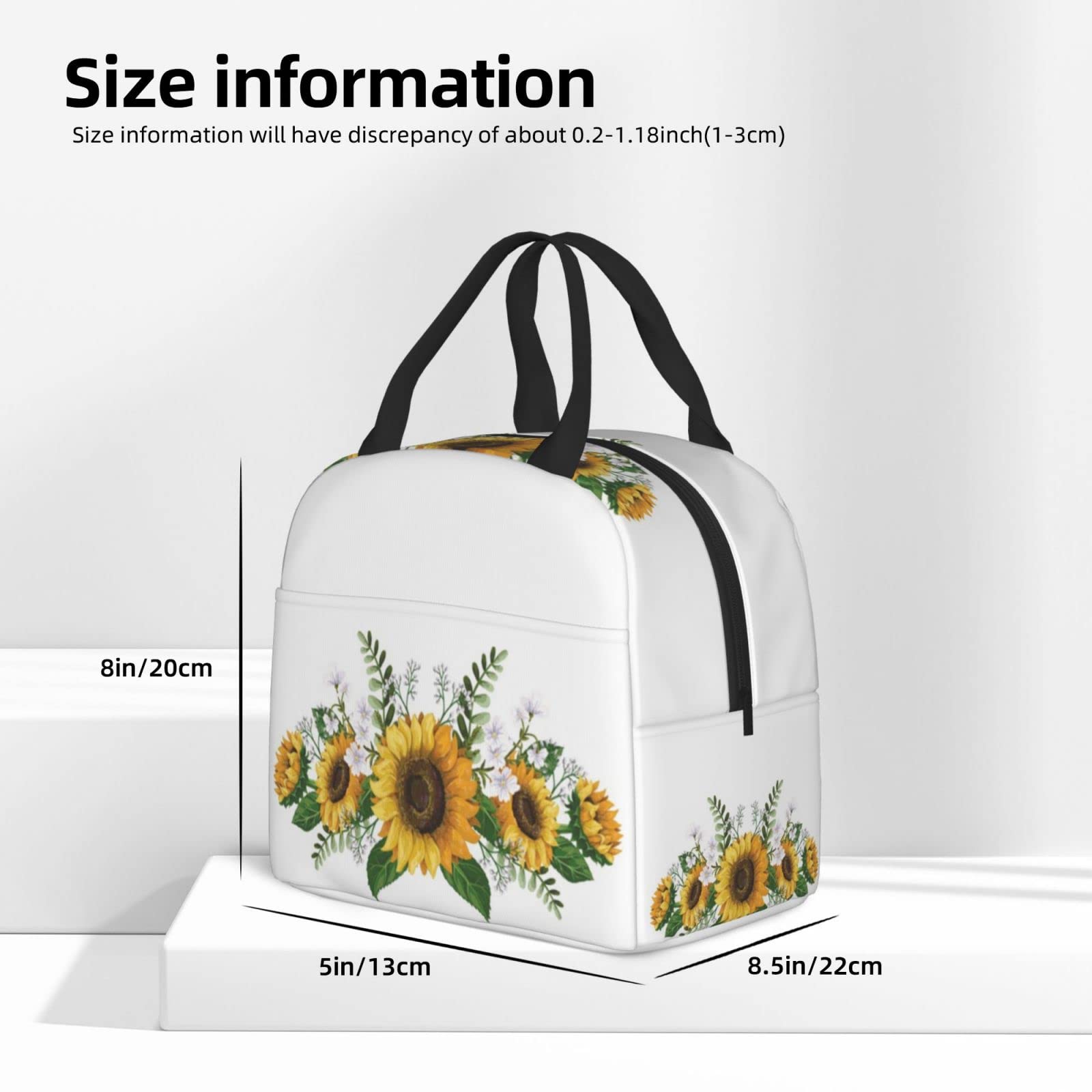 **Insulated Sunflower White Lunch Box for Kids - Reusable Lunch Bag for Boys & Girls, Perfect for School, Camping, Hiking, Picnic, Beach & Travel - Ideal for Meals On-the-Go**