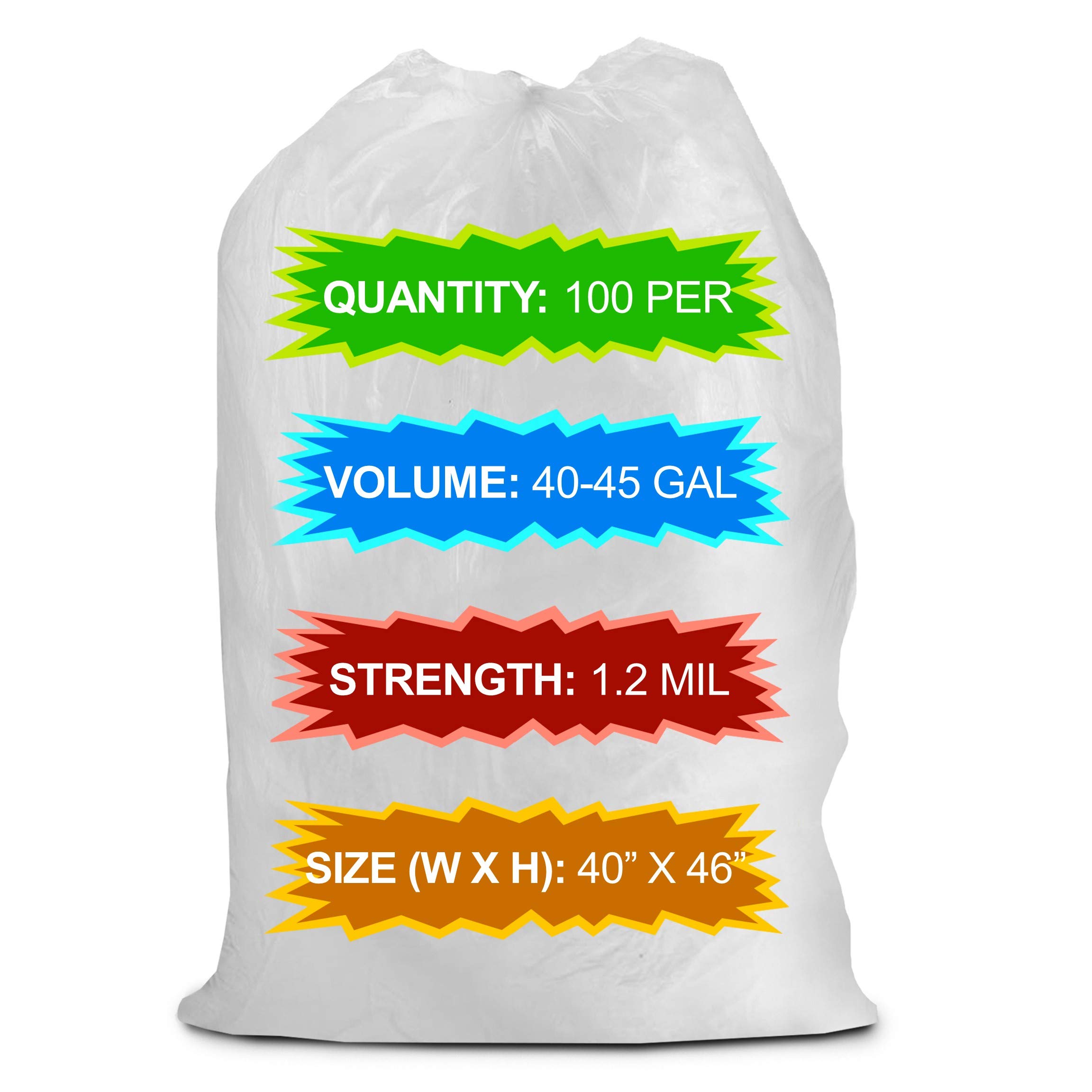40-45 Gallon Clear Trash Bags (100 Count) - 40