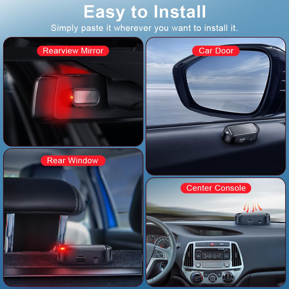 ELECTOP Solar Fake Car Alarm LED Light - Anti-Theft Security with USB Charging (4PCS, Red) for Vehicle Safety