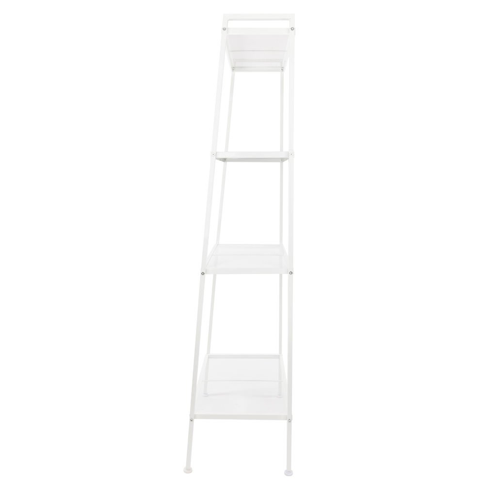 4-Tier Metal Ladder Shelf - Wire Mesh Bookshelf for Office, Living Room, Balcony & Bedroom - Space-Saving Storage Solution in Ivory White - Perfect for Small Spaces & Home Organization