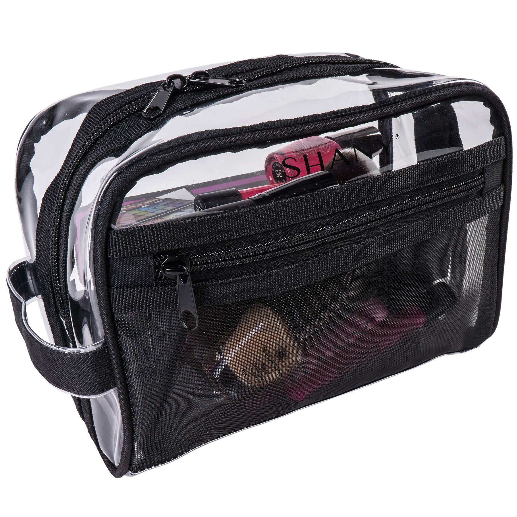 Clear Black Mesh Toiletry & Makeup Bag Organizer - Travel Cosmetic Case for Women & Men - Perfect for Airplane Carry-on, Gym, Beach Trips & Daily Essentials Storage