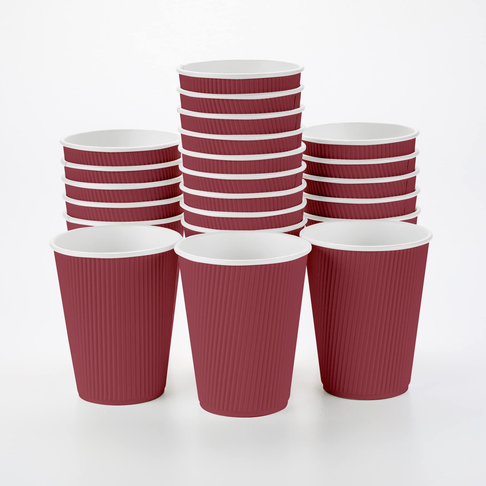 500 Pack 12 oz Disposable Coffee Cups with Ripple Wall - Insulated Paper Hot Cups for Coffee, Tea & Hot Beverages - Rolled Rim Design, Lids Sold Separately (Crimson) - Perfect for Cafes, Offices & Catering Events