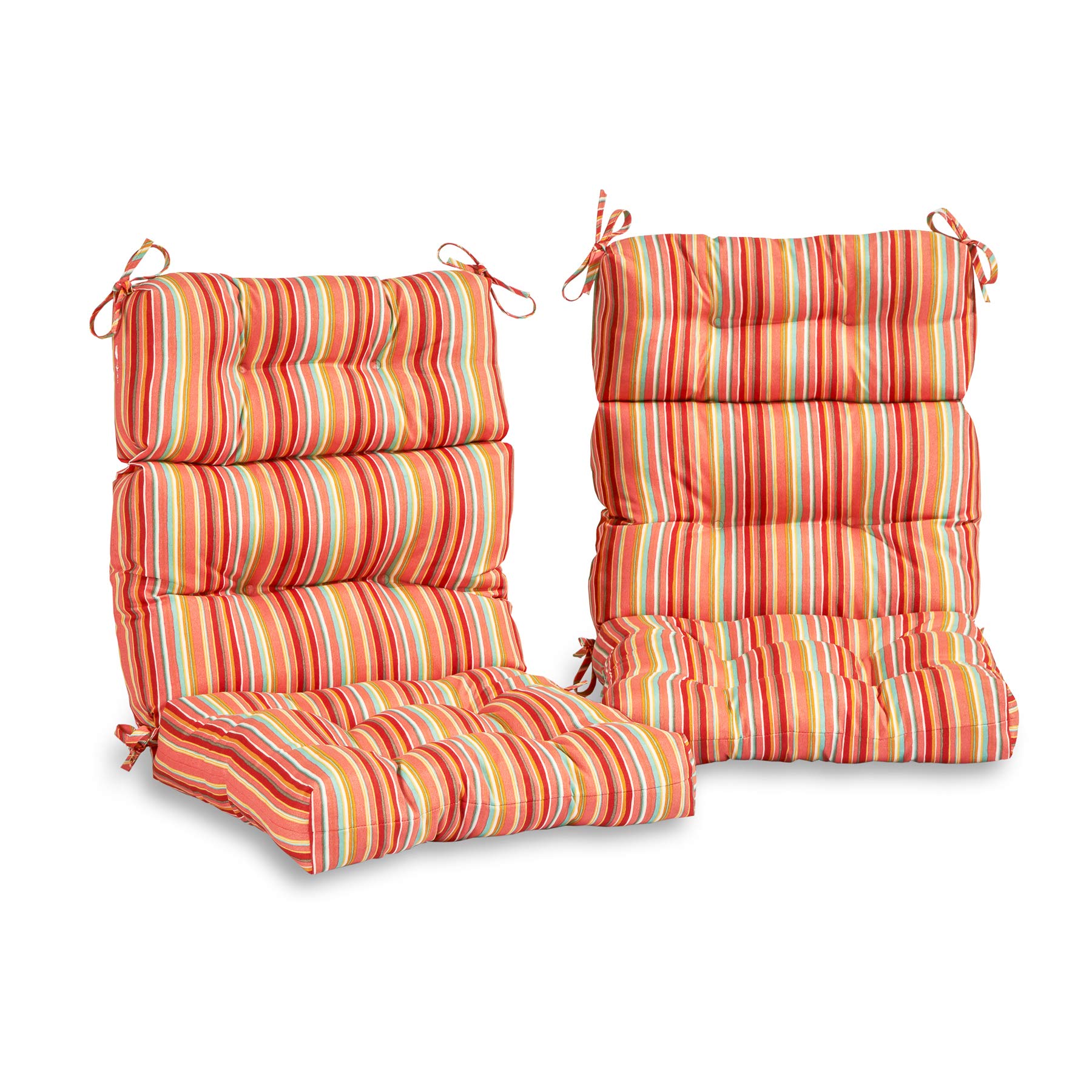 South Pine Porch Outdoor High-Back Chair Cushion Set of 2 - Watermelon Stripe Design, Water-Resistant & UV-Protected - Perfect for Patio, Deck, Poolside, and Garden Relaxation