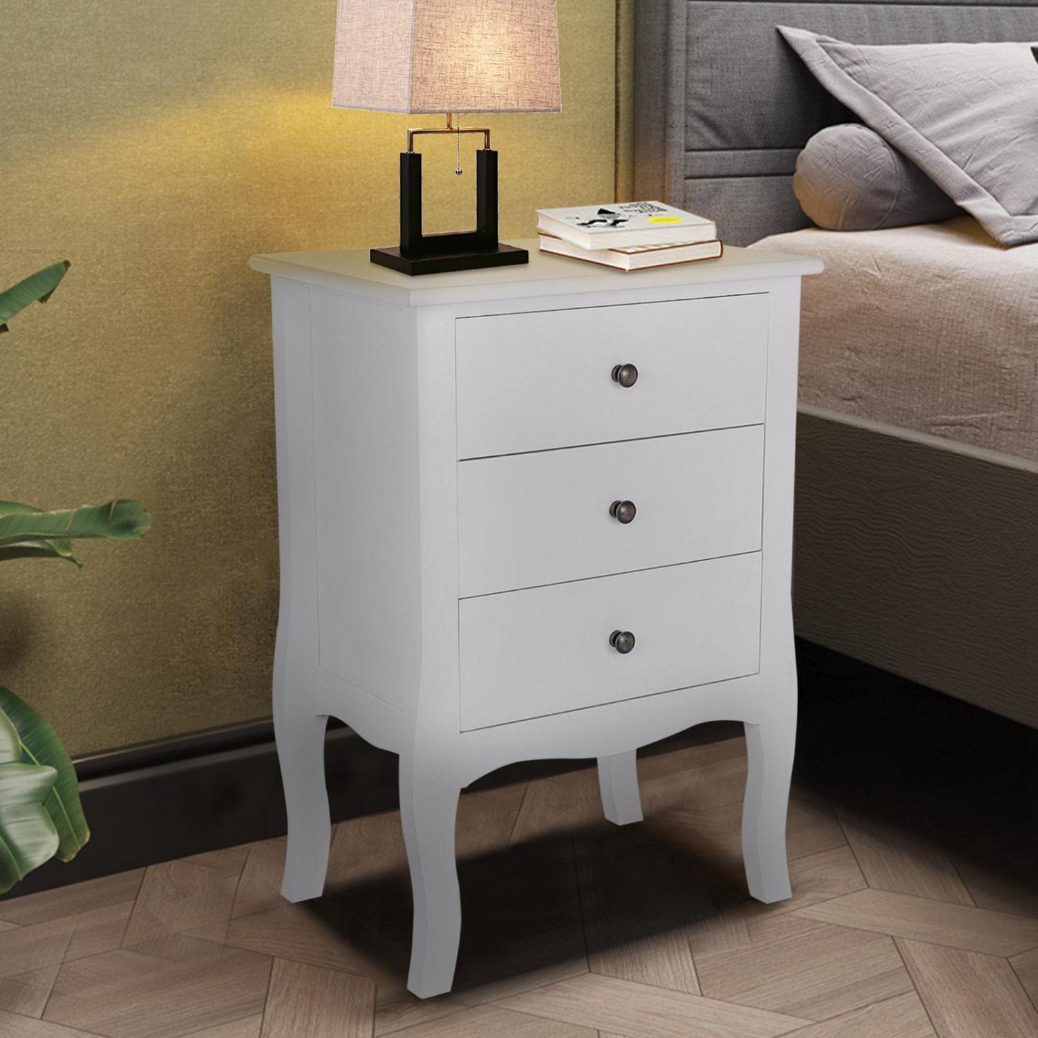 Modern White Wooden Bedside Table with Drawers - Small Nightstand with Storage for Bedroom & Living Room - Compact Storage Cabinet for Books, Lamps, and Bedroom Essentials