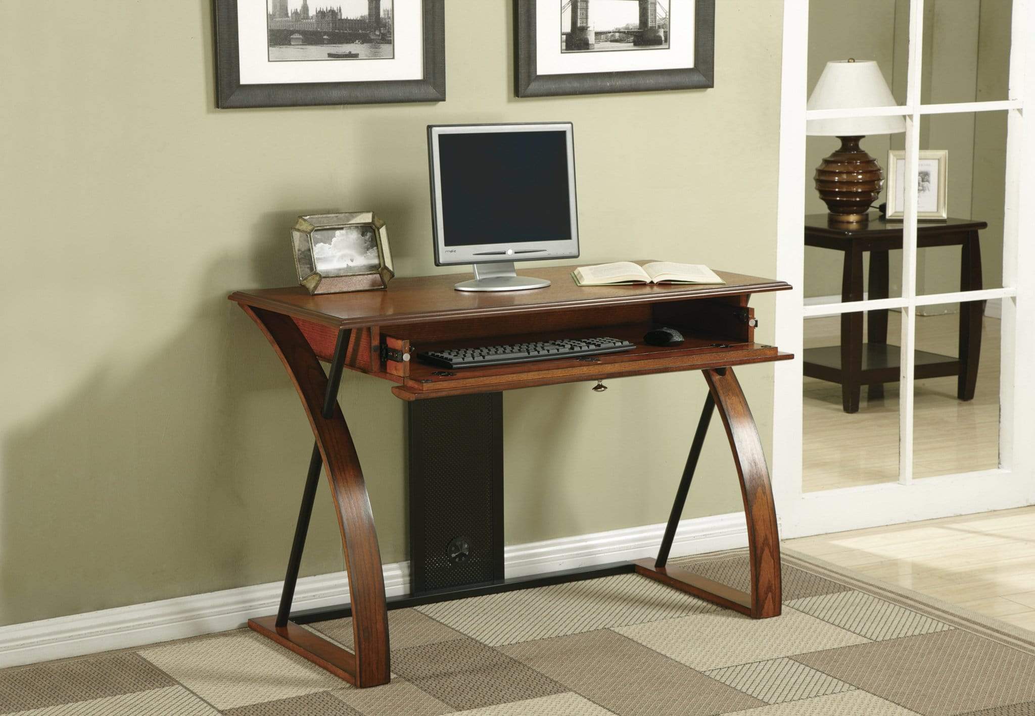 OSP Designs Aurora Computer Desk with Powder Coated Black Accents [AR2544R] - Modern Home Office Desk for Work & Study, Perfect for Small Spaces & Gaming Setup