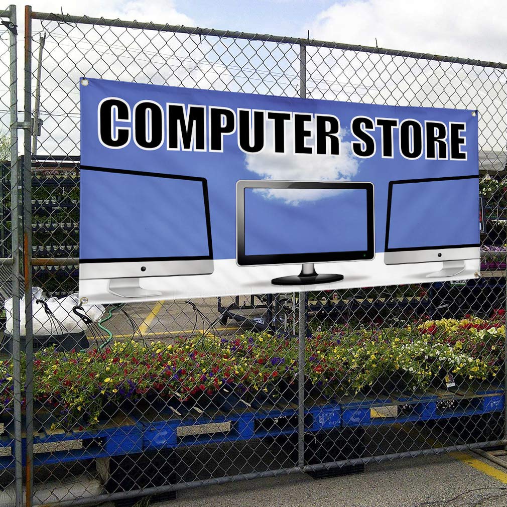 Durable Vinyl Banner for Outdoor Advertising - Weatherproof, Industrial Yard Signs with 10 Grommets (60x144 Inches, Blue) - Perfect for Computer Stores, Business Promotion & Event Signage
