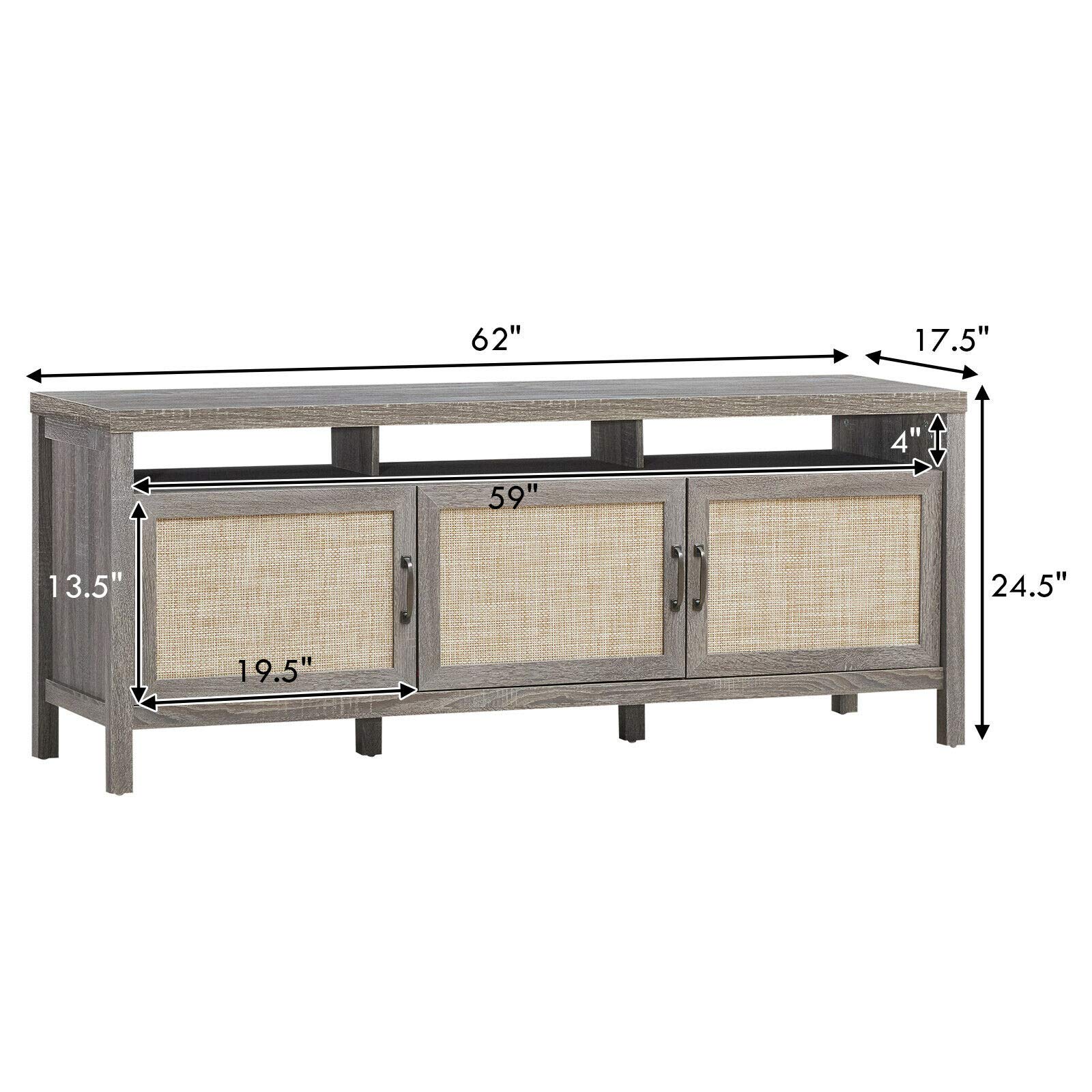 HPW Grey Oak TV Stand Entertainment Center with Open Shelf & 3 Storage Cabinets - Holds 65