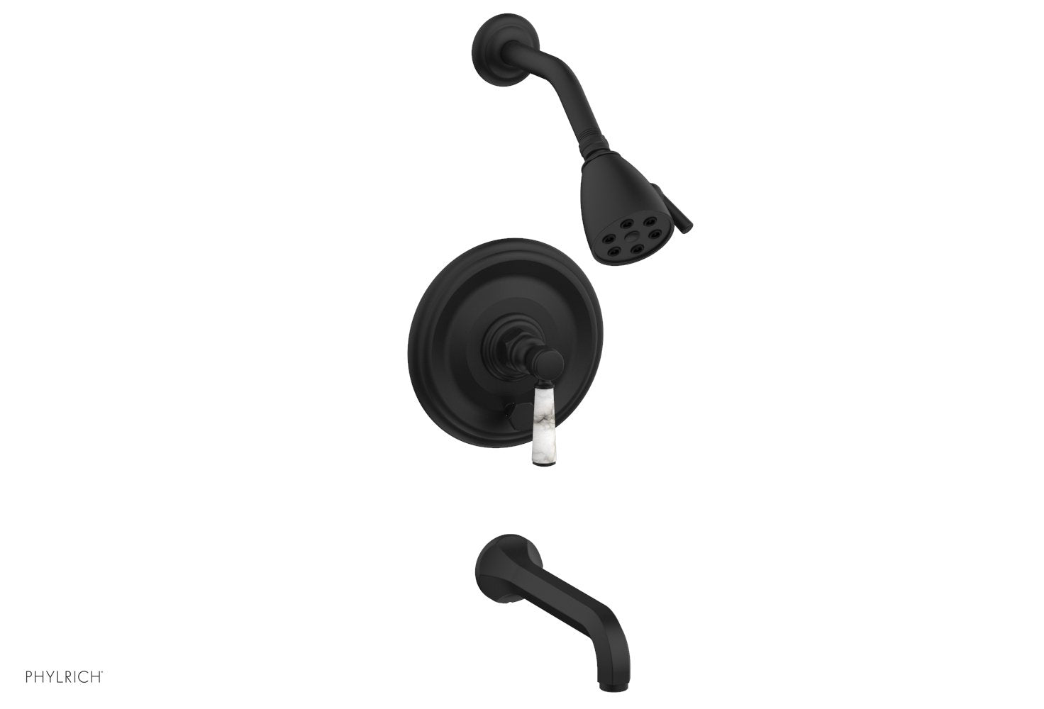 HEX TRADITIONAL Pressure Balance Tub and Shower Faucet Set - White Marble Lever Handle, 500 28 Series - Perfect for Modern Bathroom Renovations & Spa-Like Shower Experience