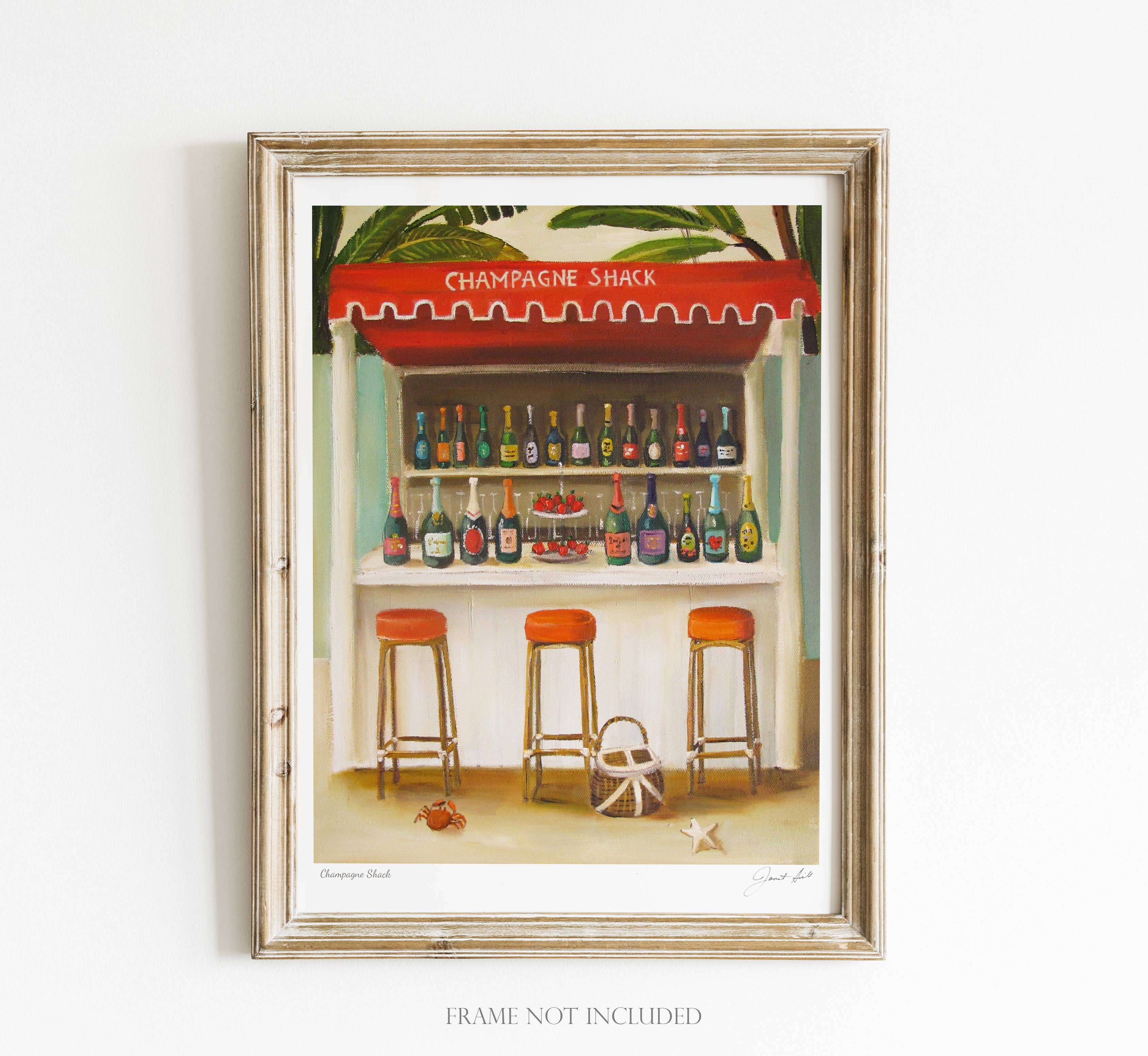 Janet Hill Champagne Shack Art Print - 8.5 x 11 Inches Framed Wall Decor for Living Room, Bedroom & Office