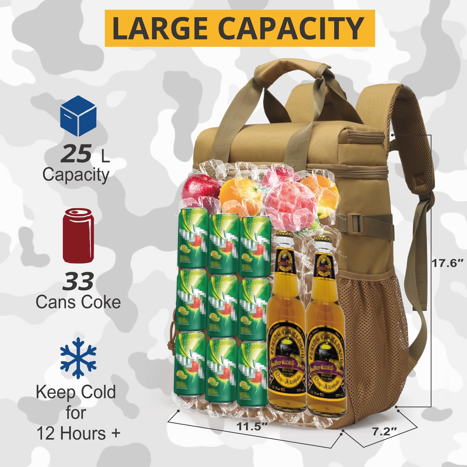 Tactical Backpack Cooler for Men - Insulated Waterproof Lunch Bag with Handle for Work, Hiking & Camping | Leak Proof Soft Cooler Backpack for Outdoor Adventures