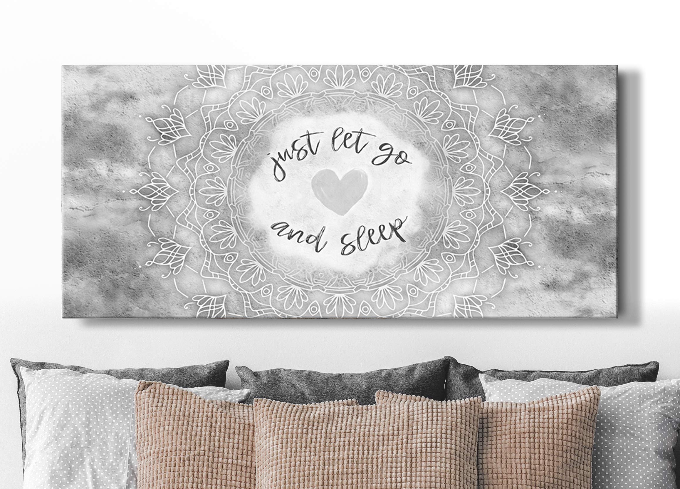 Boho Mandala Wall Art - Large Canvas for Bedroom Decor (Grey, 42x19) - Perfect Above Bed Decor