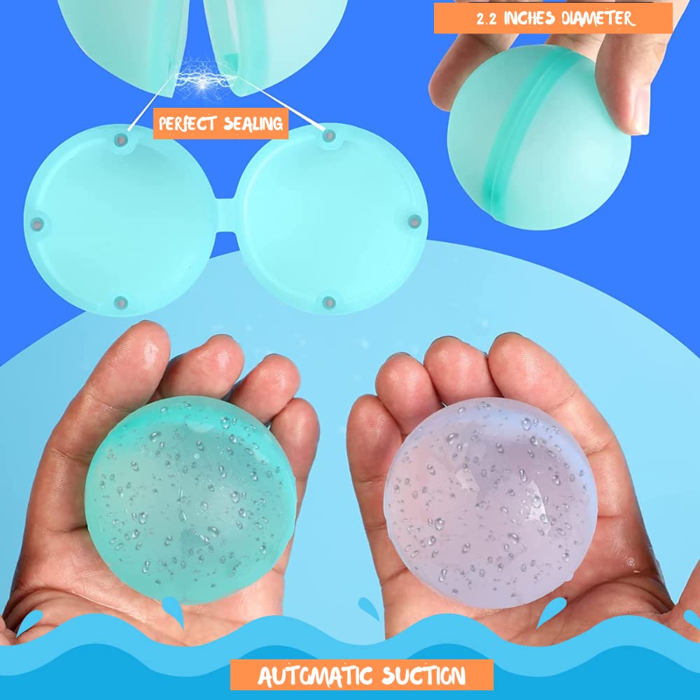 Eco-Friendly Reusable Water Balloons for Kids - Self-Sealing Water Splash Balls (6-Pack, Multi-Color) - Fun Summer Outdoor Water Games, Pool Party & Backyard Activities for Boys & Girls Ages 3-8