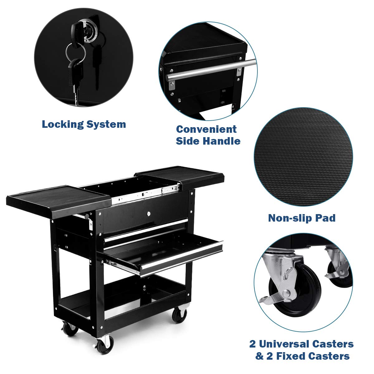 Heavy Duty 4-Tier Rolling Tool Cart with Lockable Drawers - Garage & Workshop Storage Organizer