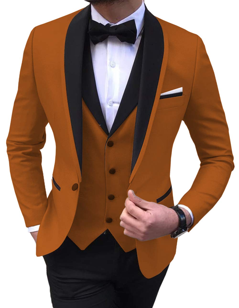 Men's 3-Piece Formal Suit Set - Shawl Lapel Tuxedo Blazer, Vest & Pants for Wedding, Prom & Groomsmen | Classic Fit Business Attire for Special Occasions