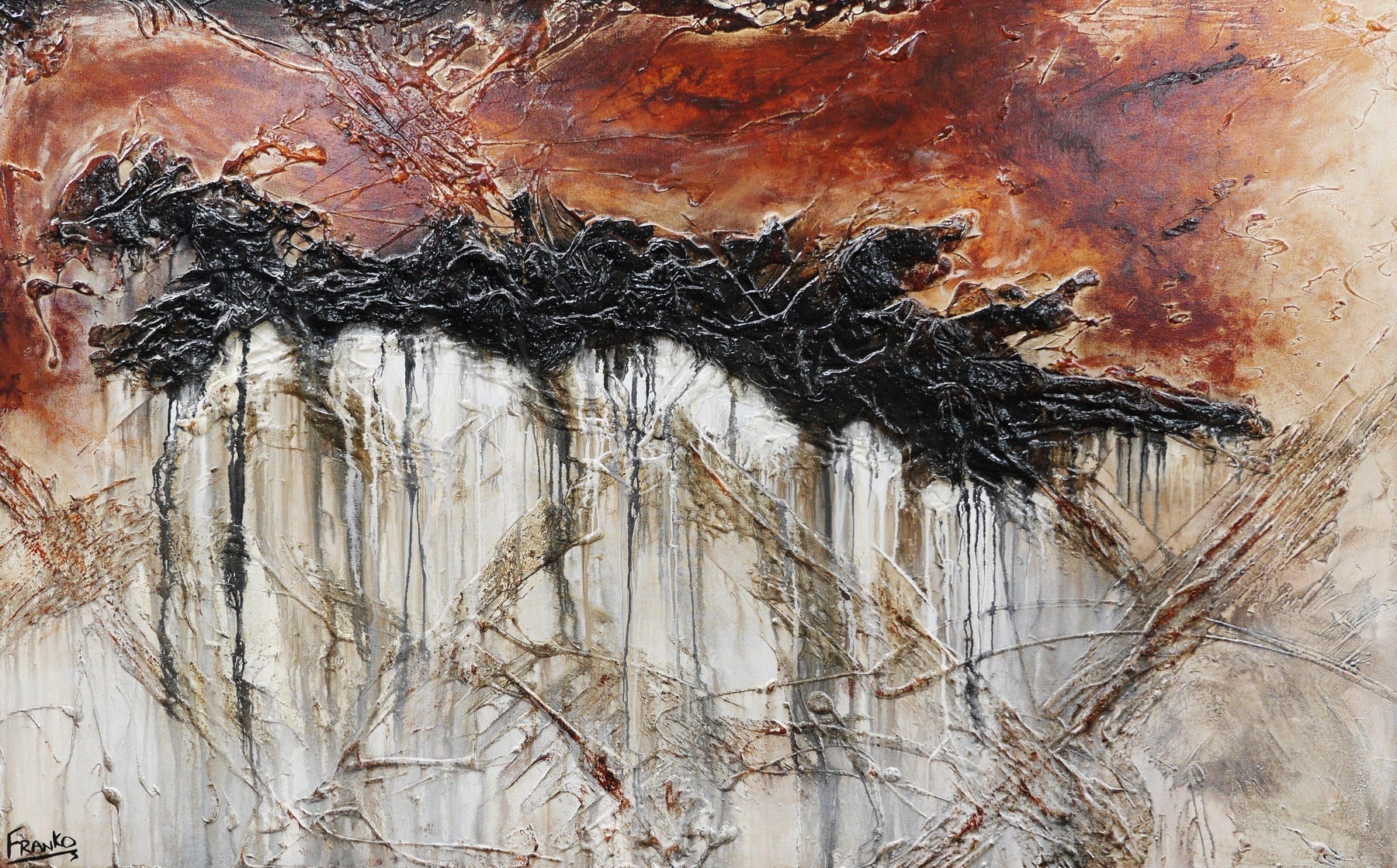 160cm x 100cm Abstract Painting in White, Brown & Rust - Modern Leather Texture Wall Art for Living Room, Bedroom & Office Decor