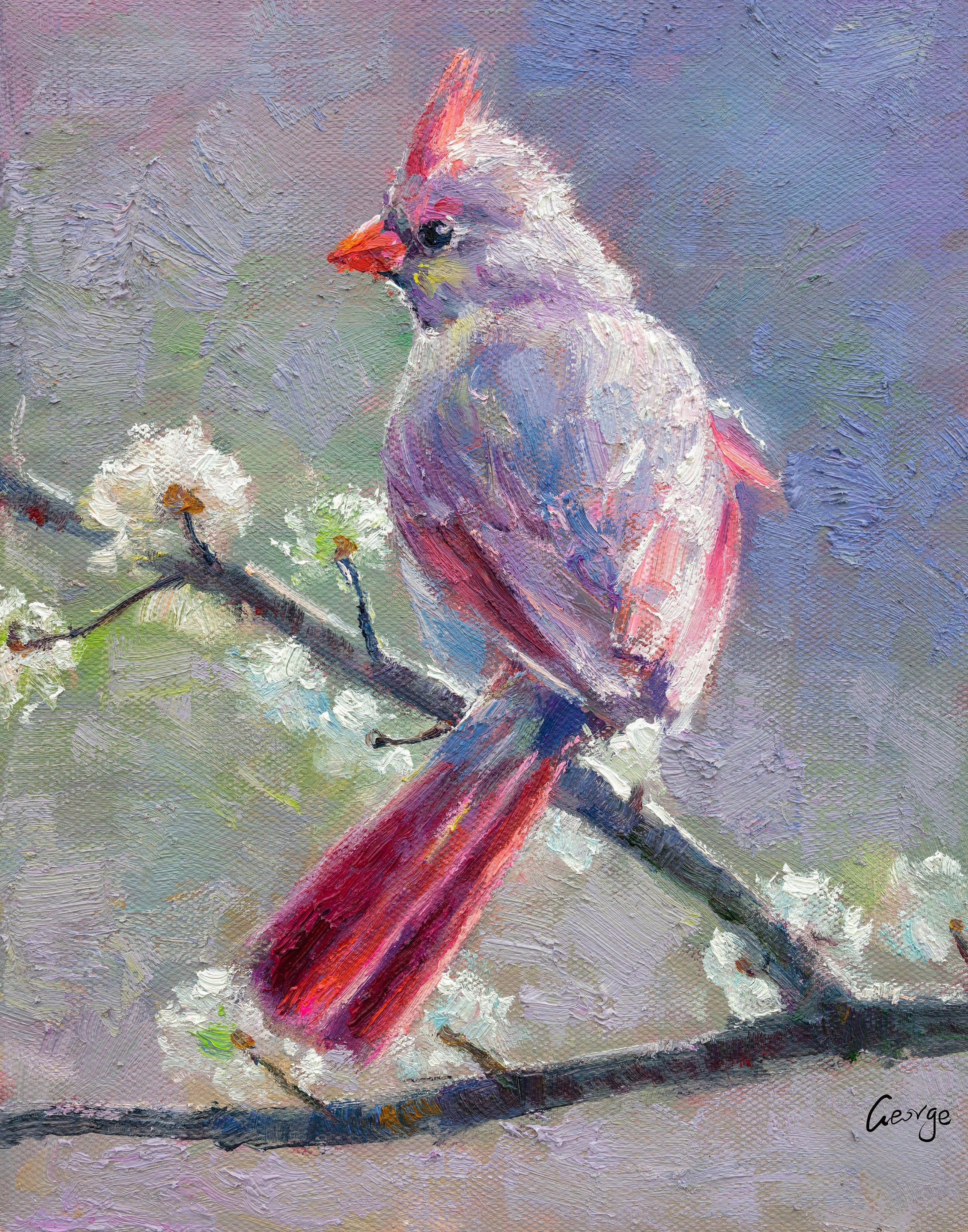 Northern Cardinal Female Abstract Bird Painting - Modern Canvas Art for Home & Office Decor | Original Wall Art for Living Room, Bedroom, or Gift