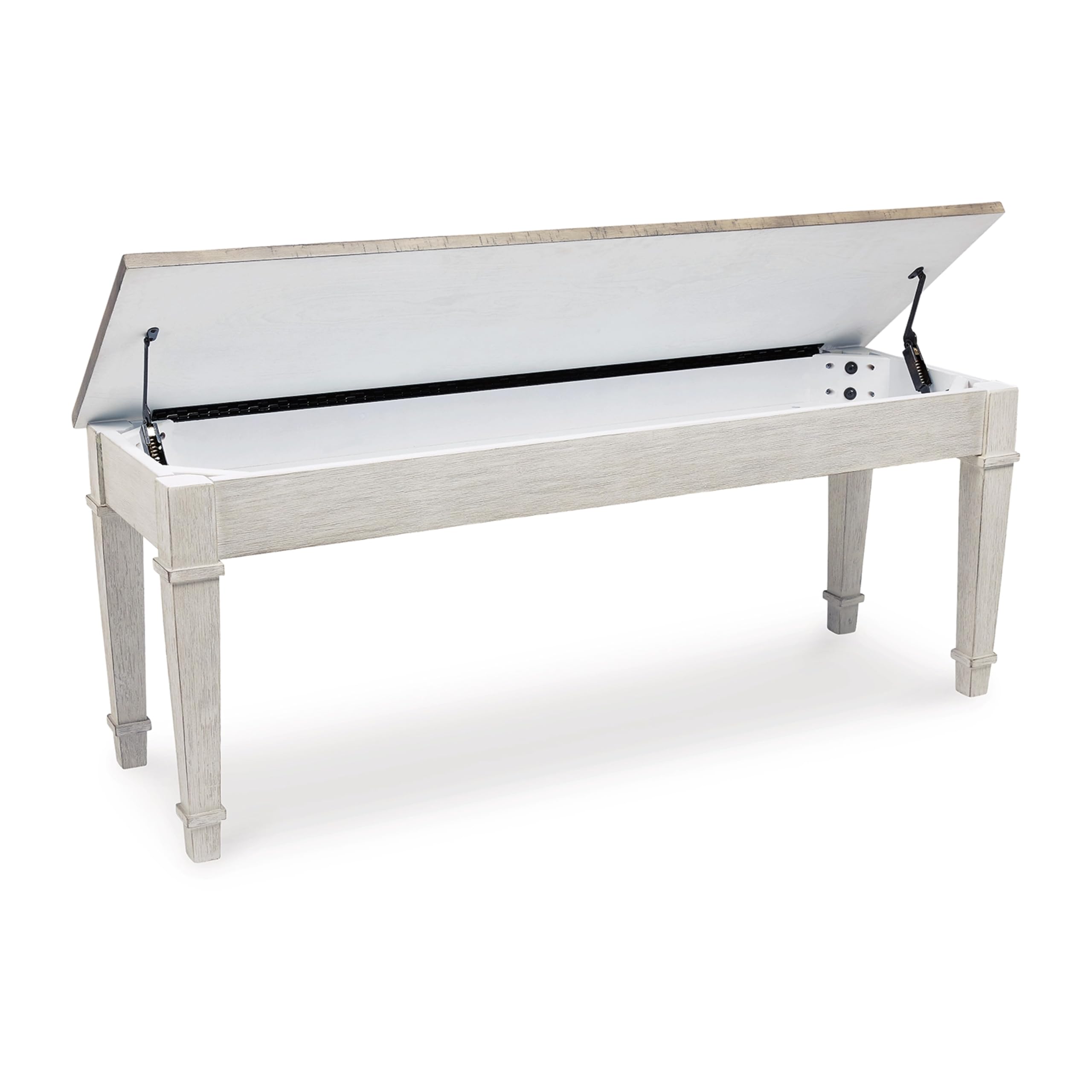 Benjara Rectangular Wooden Storage Bench with Under Seat Compartment - Antique Brown & White Finish - Perfect for Entryway, Bedroom, or Living Room Organization