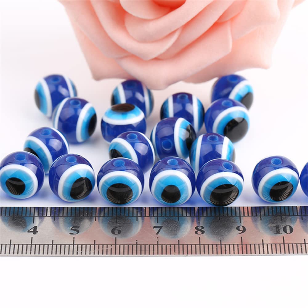 50 Pcs Evil Eye Beads - 10mm Flat Round Blue Eye Beads for Jewelry Making, Handmade Enamel Resin Charms for Bracelets & Necklaces - Protection Pendants for Boho, Hippie & Spiritual Jewelry DIY Projects
