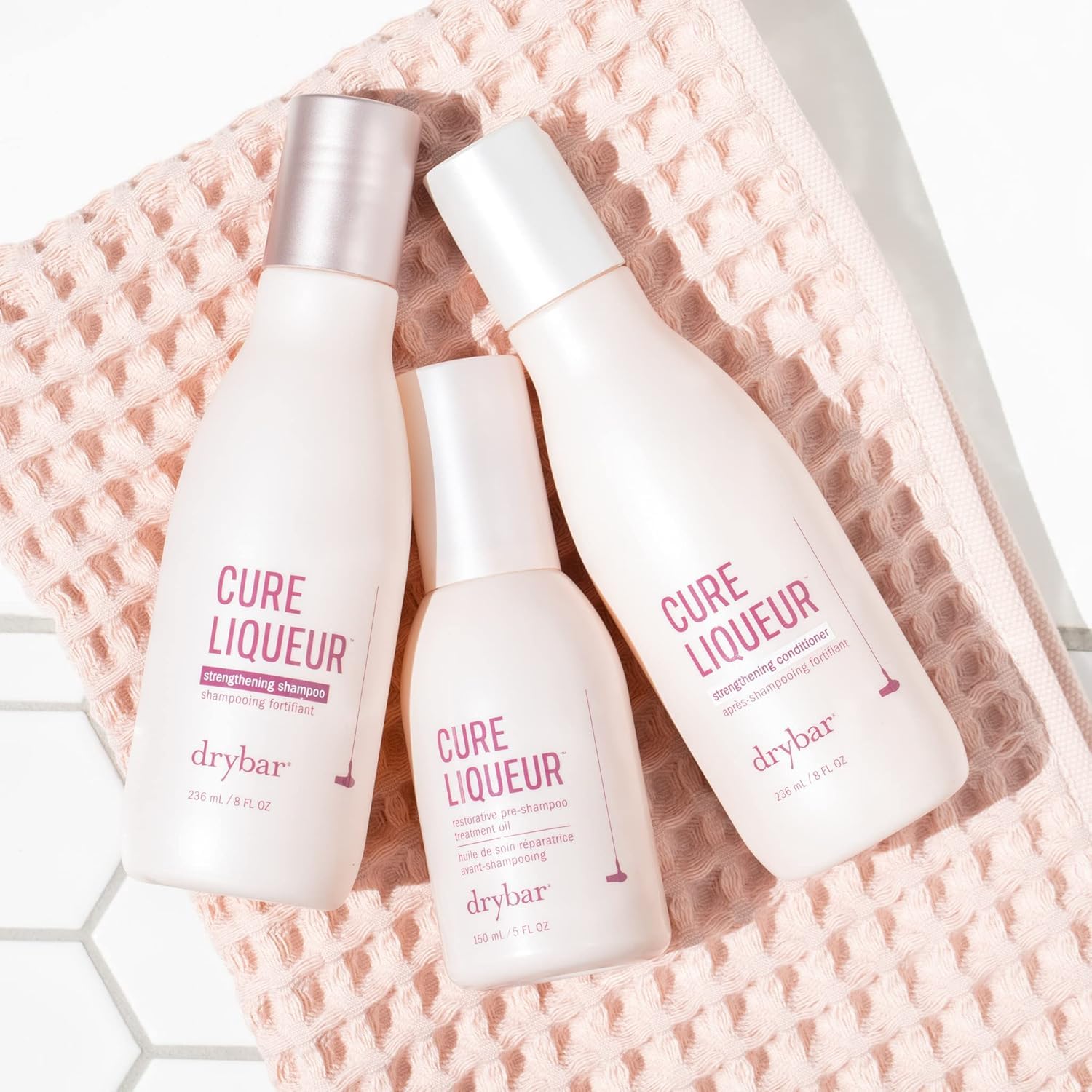 Drybar Cure Liqueur Strengthening Shampoo & Conditioner Set with Pre-Shampoo Treatment Oil | Repairing Damaged Hair | For Dry, Brittle & Color-Treated Hair | Salon Quality Hair Care Kit for Women & Men