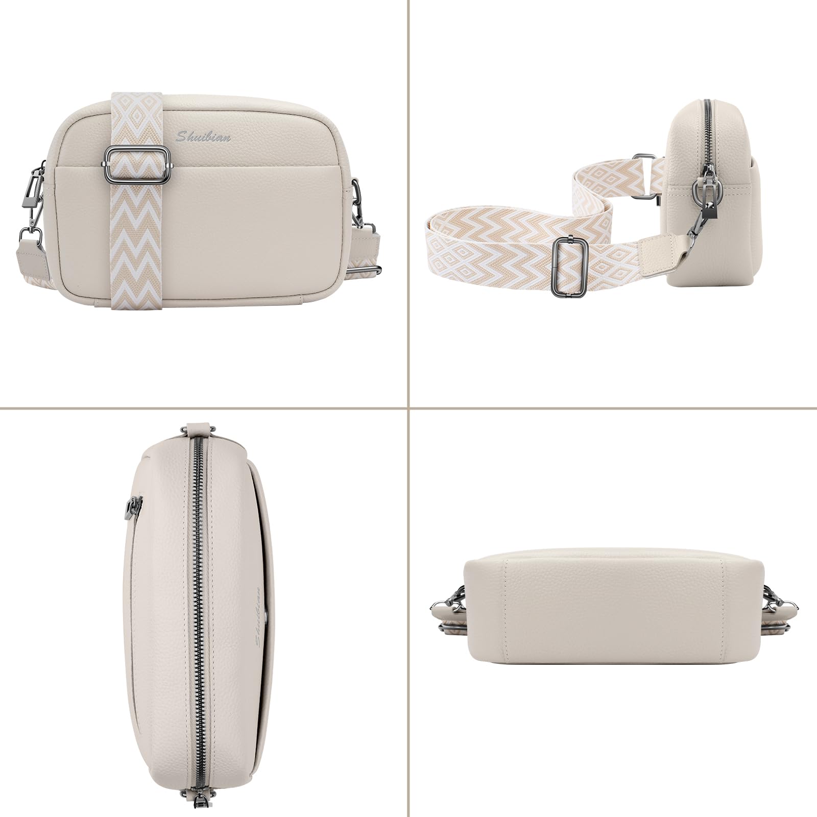 Genuine Leather Crossbody Bag for Women with Detachable Coin Purse - Wide Strap Shoulder Bag & Camera Purse - Perfect for Travel, Shopping, and Everyday Use