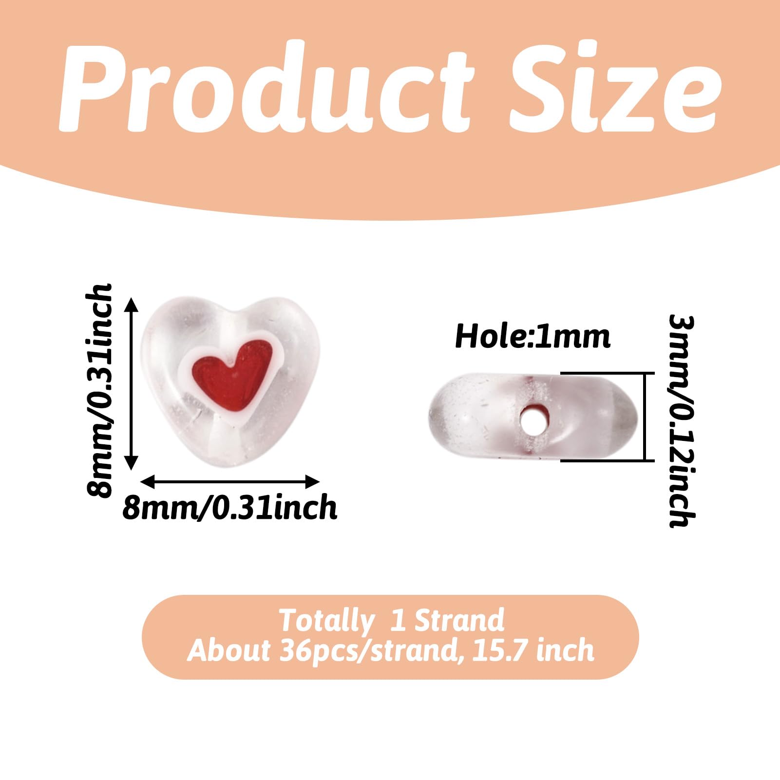 Craftdady 8-14mm Lampwork Glass Heart Beads - Millefiori Red Heart Spacer Beads with 1mm Hole (36pcs/Strand) for DIY Jewelry Making, Bracelets, Necklaces & Craft Projects
