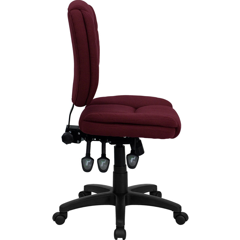FLASH Caroline Mid Back Burgundy Fabric Ergonomic Office Chair with Lumbar Support - Adjustable Swivel Task Chair with Pillow Top Cushioning for Home Office, Gaming & Workspace Comfort